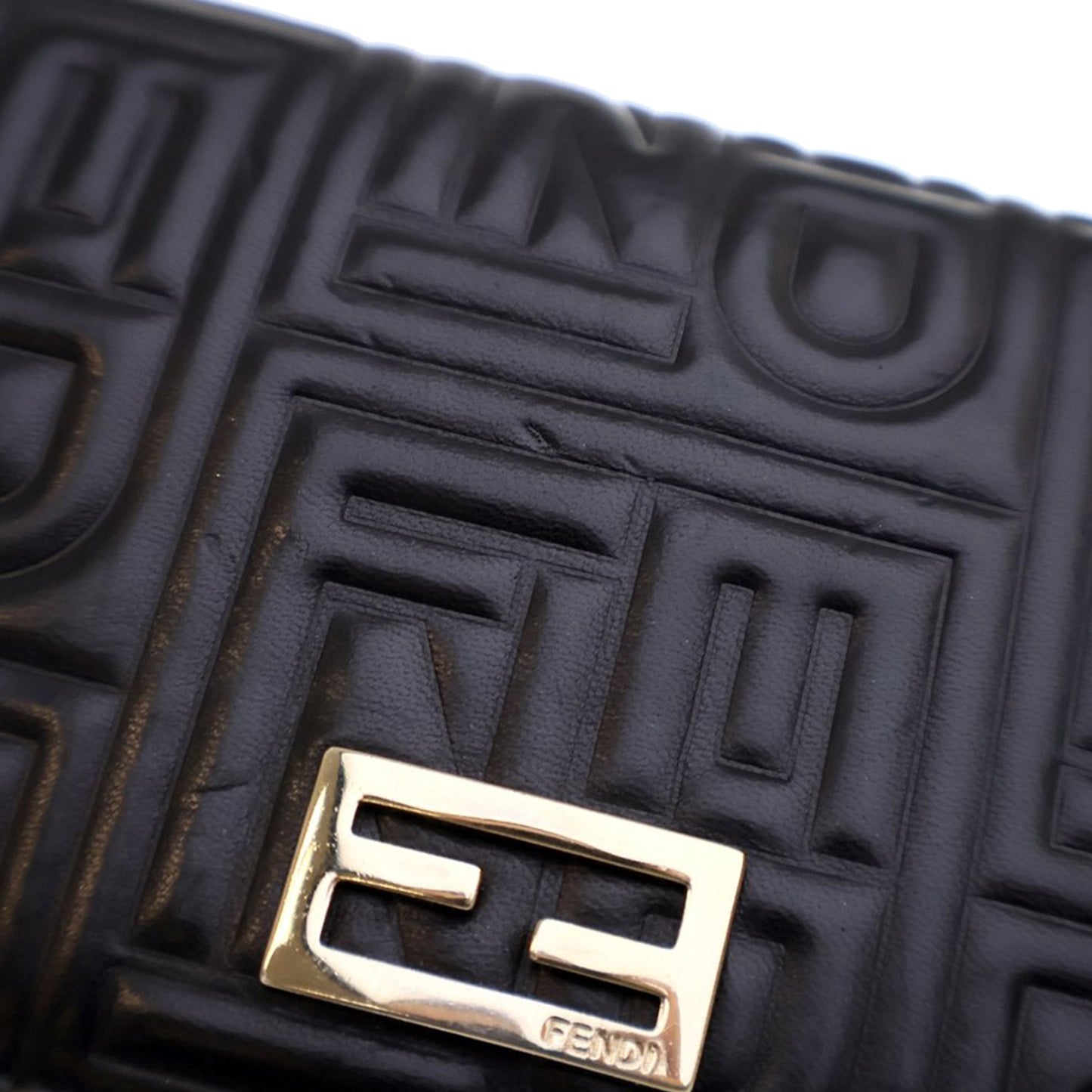 Black Fendi Calfskin Baguette Continental Wallet On Chain Crossbody Bag