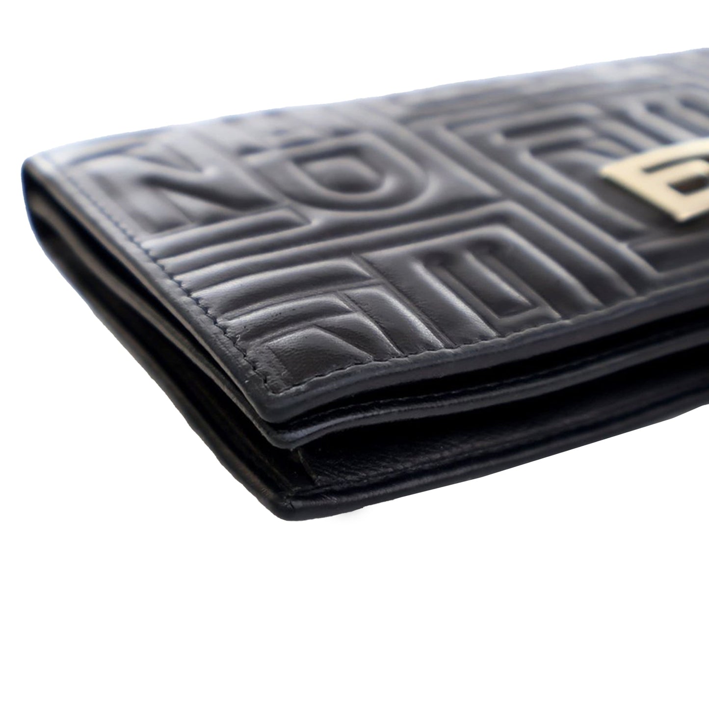 Black Fendi Calfskin Baguette Continental Wallet On Chain Crossbody Bag