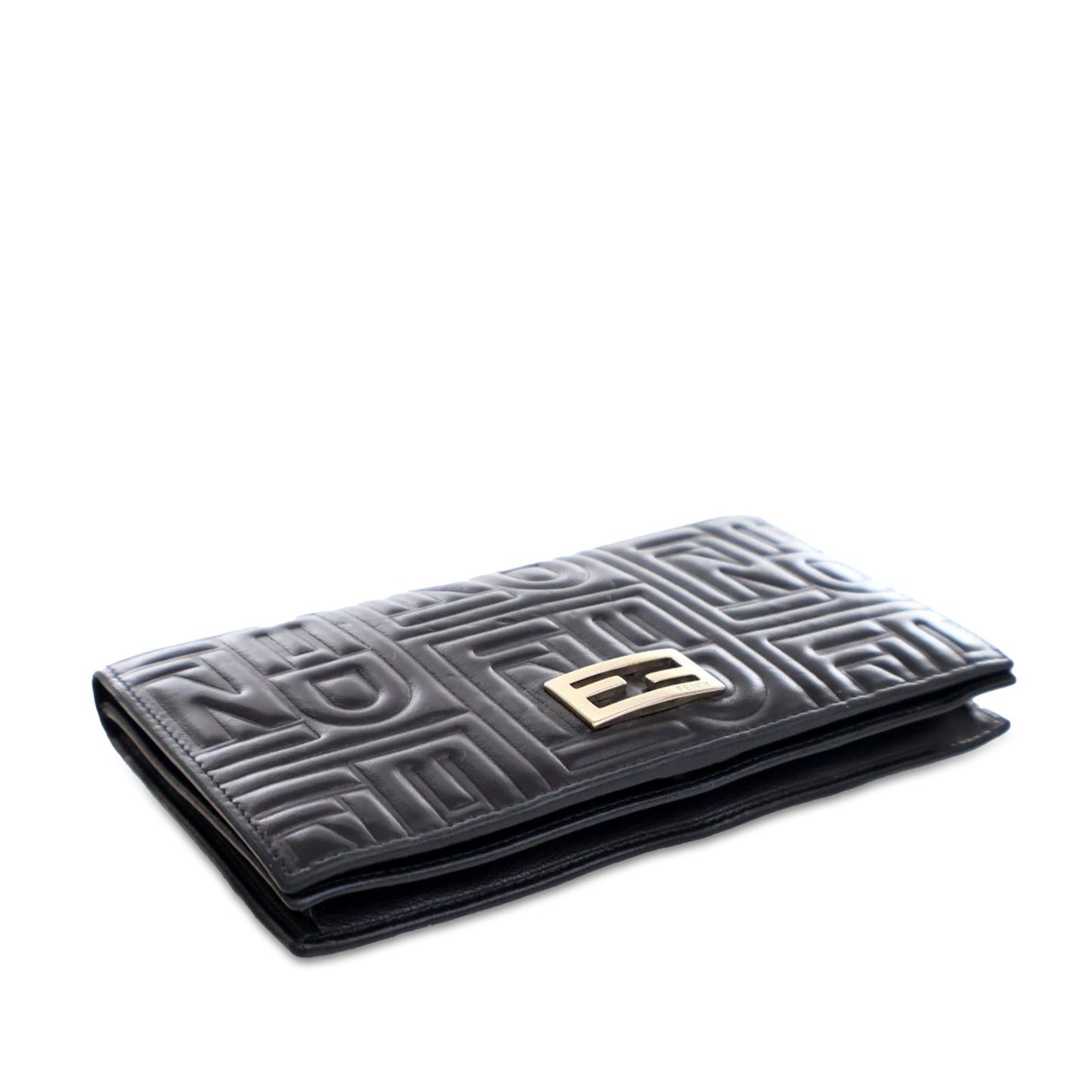 Black Fendi Calfskin Baguette Continental Wallet On Chain Crossbody Bag