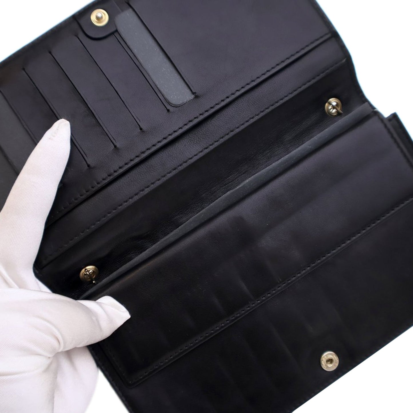 Black Fendi Calfskin Baguette Continental Wallet On Chain Crossbody Bag