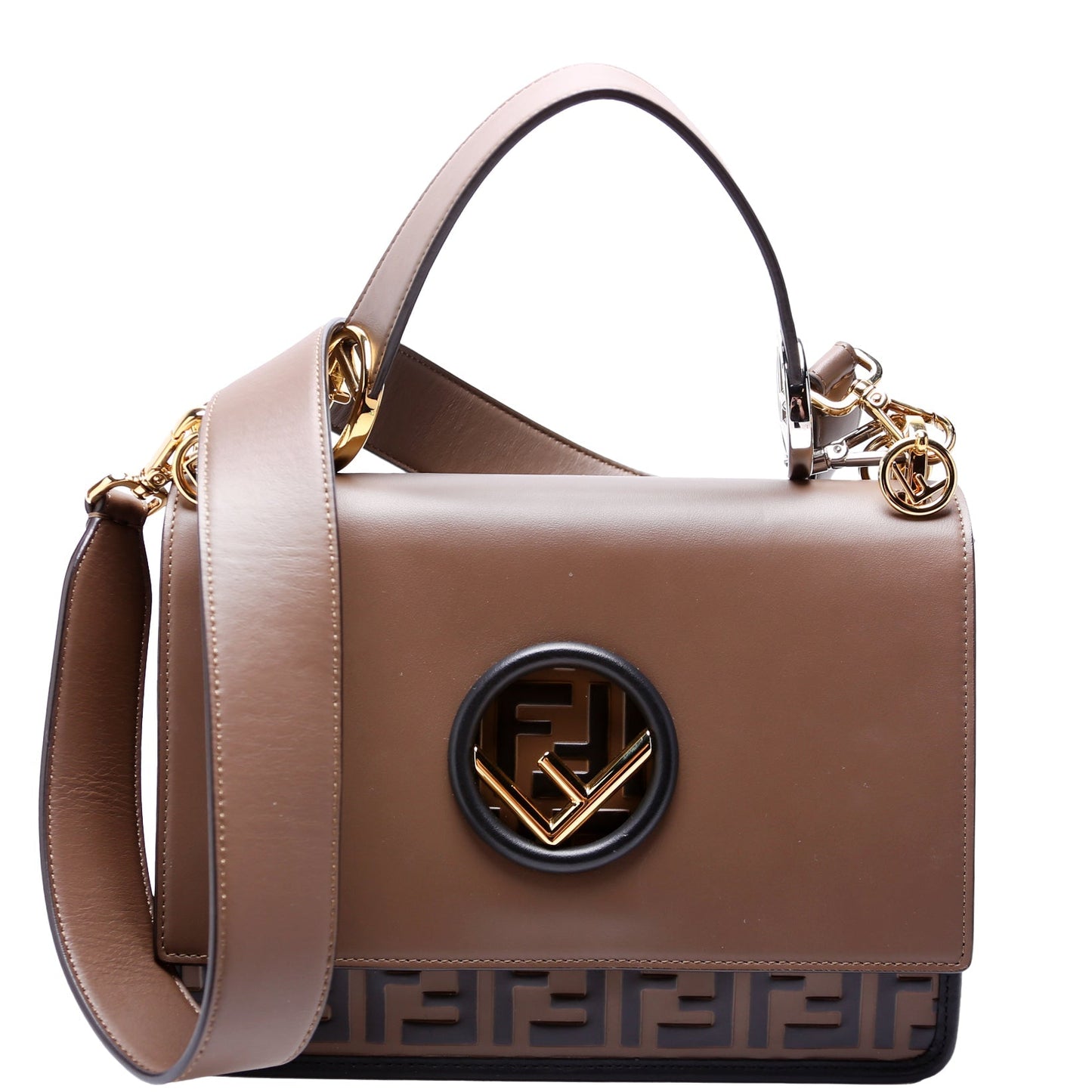 8BT284 Kan I Medium Shoulder Bag Vitello F Is Fendi Brown/Black