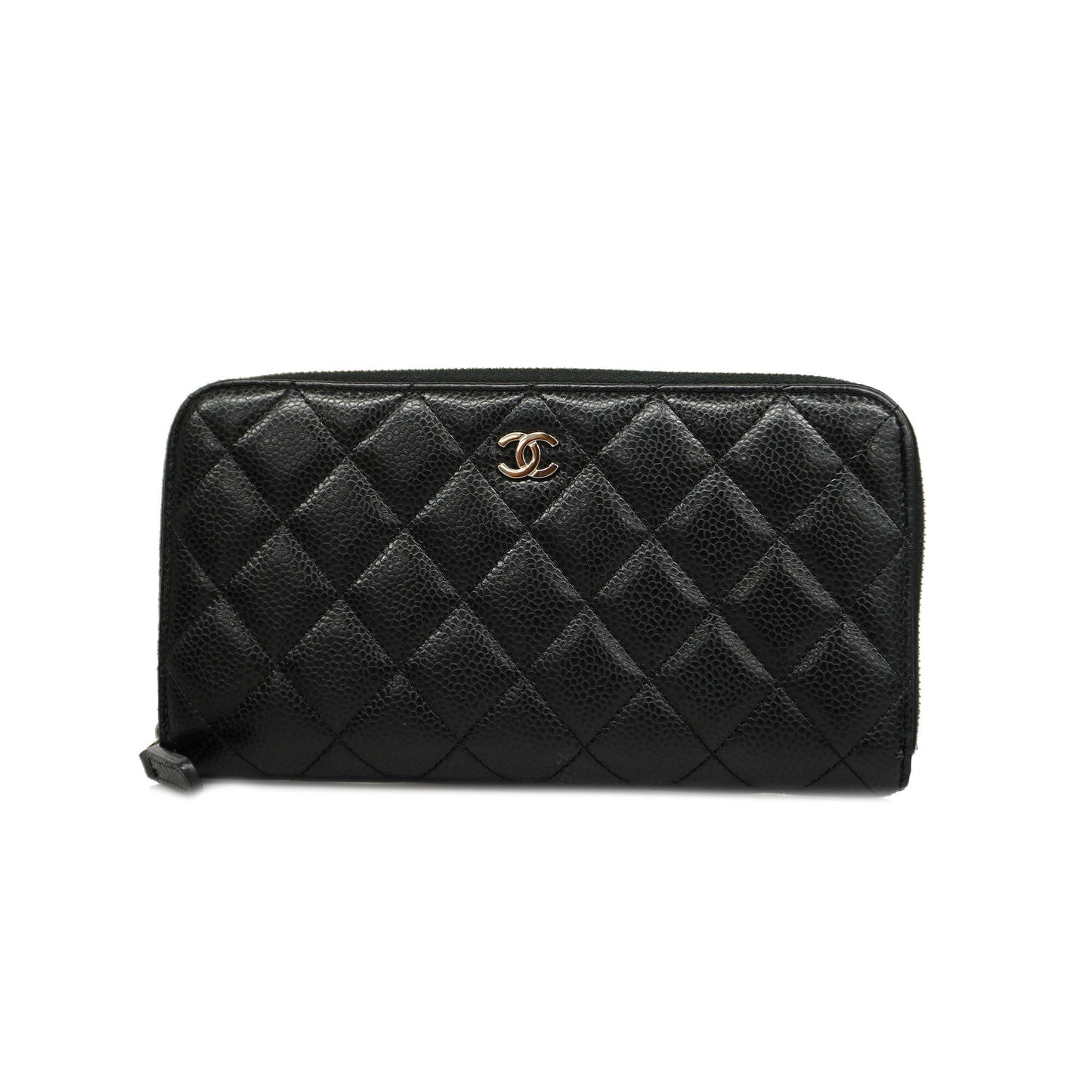 CHANEL Matelasse Silver Metal Fittings Women's Caviar Leather Long Wallet