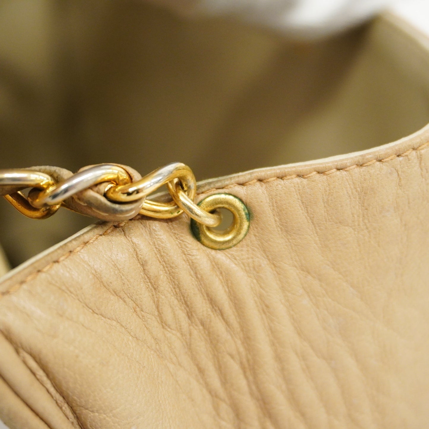 CHANEL Matelasse Single Chain Women's Leather Shoulder Bag Beige