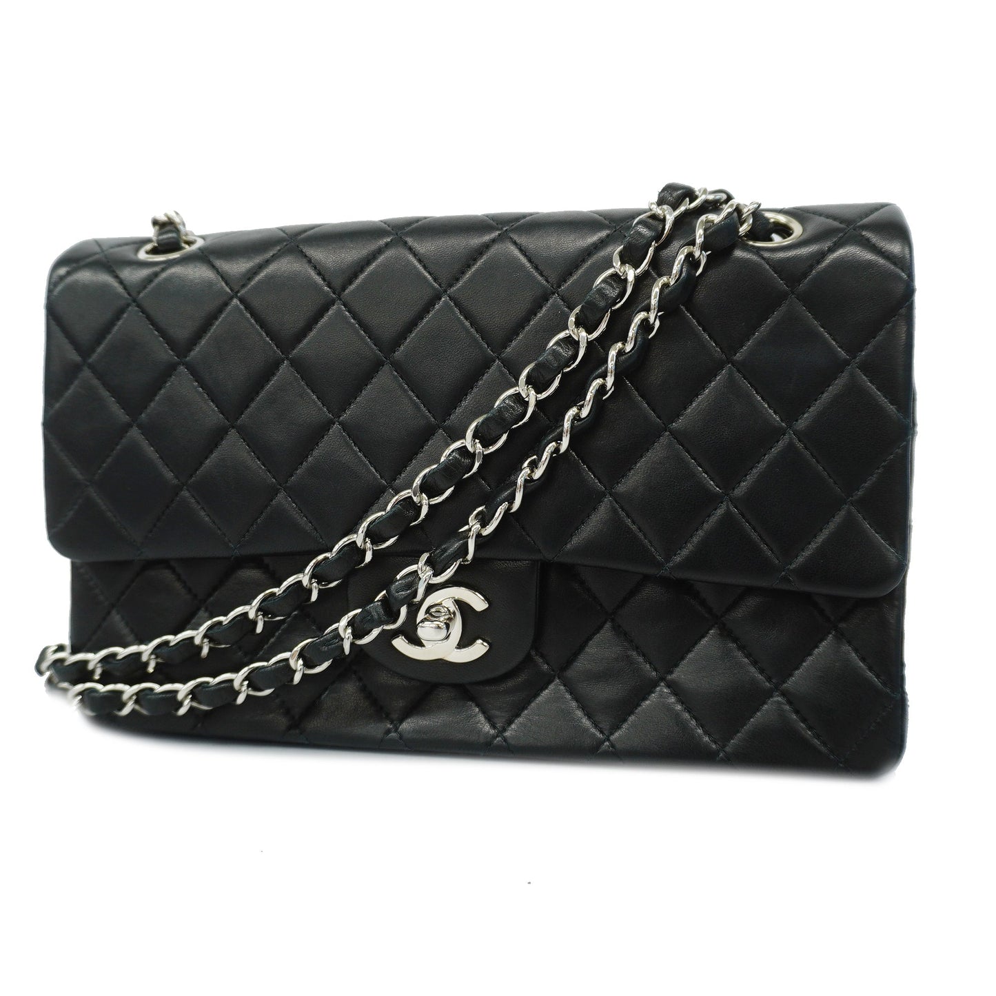 CHANEL Matelasse W Flap W Chain Lambskin Women's Leather Shoulder Bag Black
