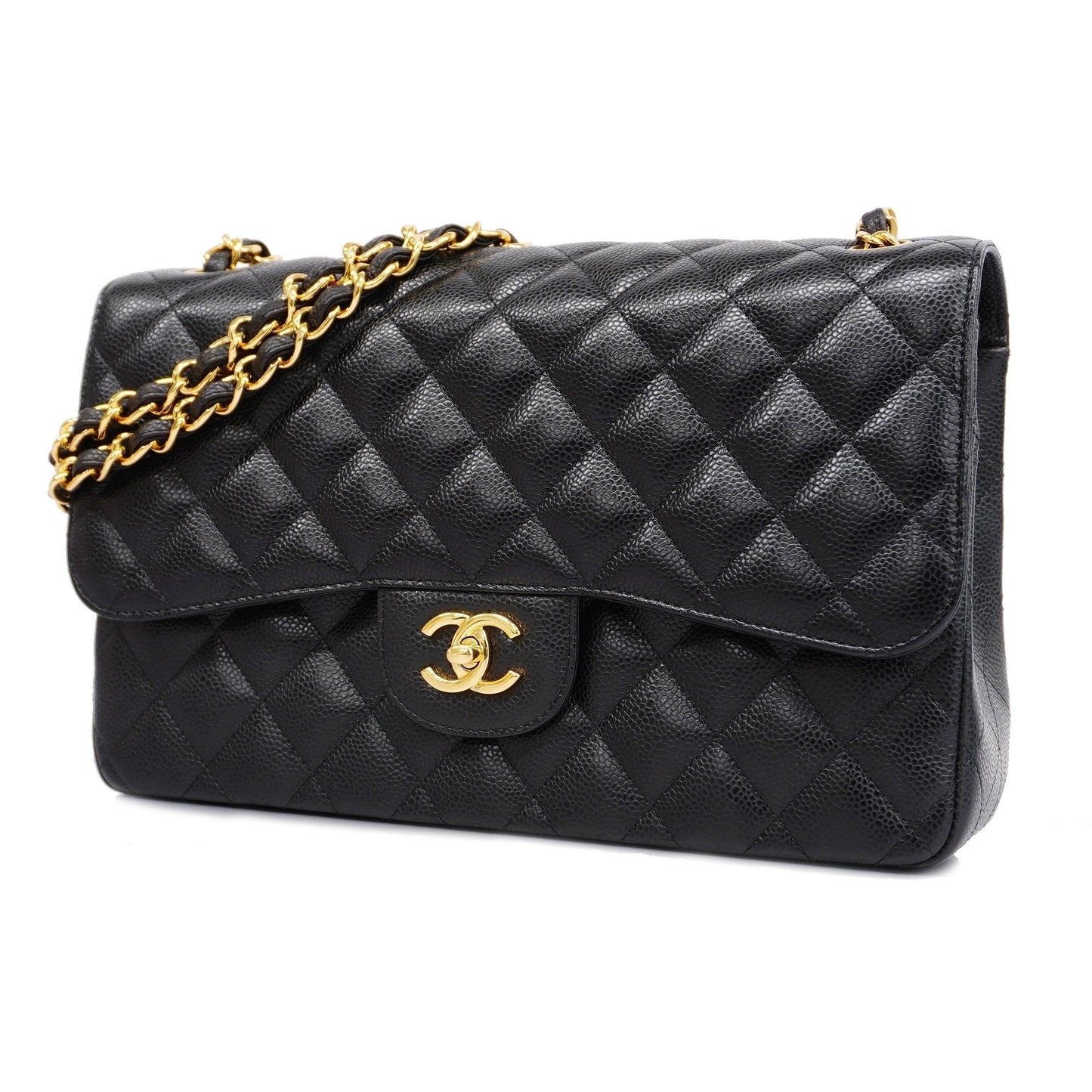 CHANEL Big Matelasse W Flap W Chain Women's Leather Shoulder Bag Black