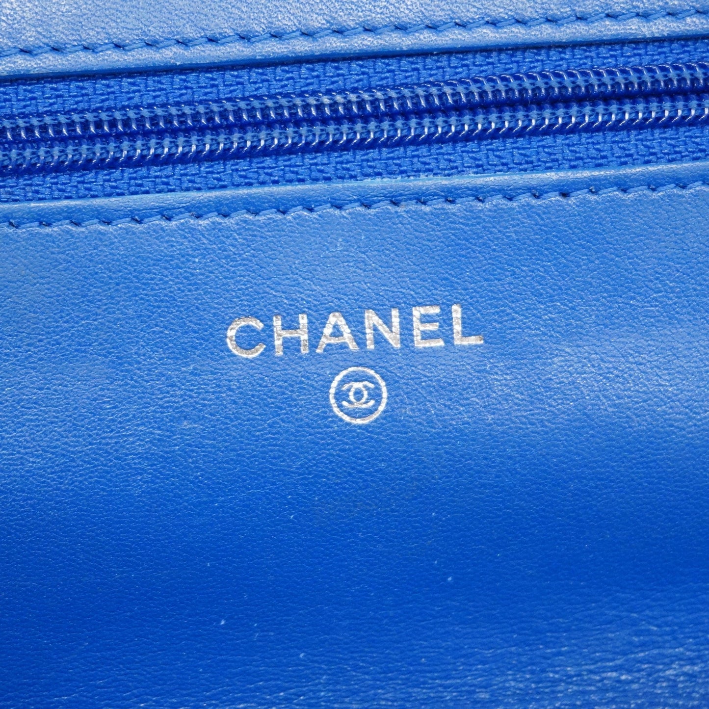 CHANEL Matelasse Chain Shoulder Silver Metal Fittings Women's Wallet Blue