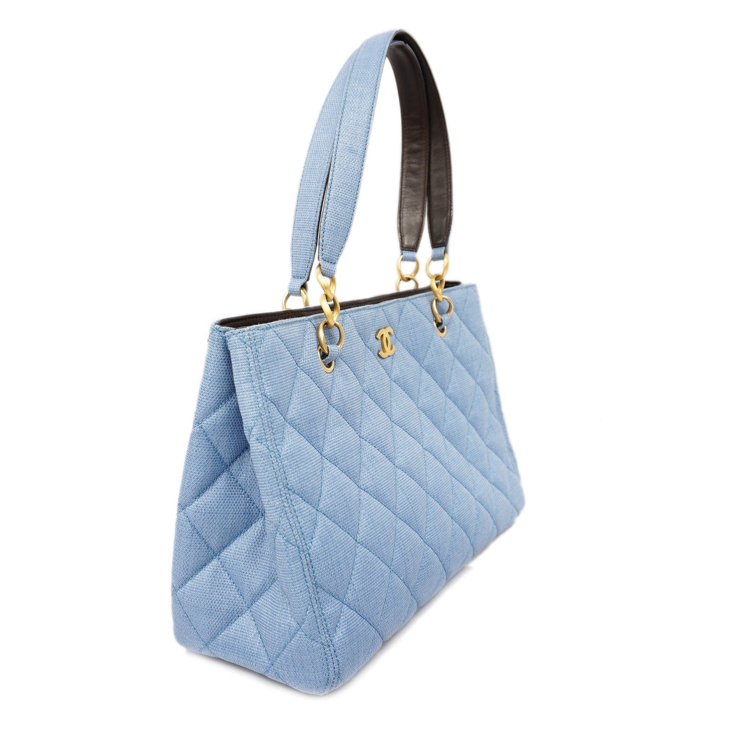 CHANEL Matelasse Natural Women's Straw Tote Bag Blue