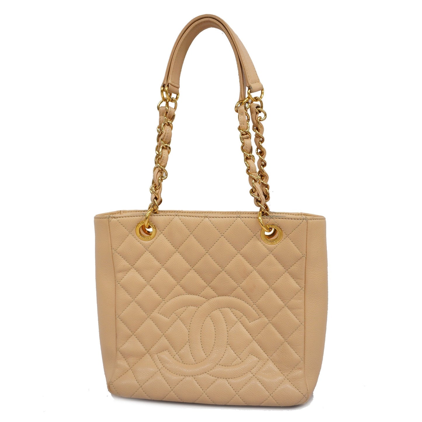 CHANEL Matelasse Chain Shoulder Women's Caviar Leather Tote Bag Beige