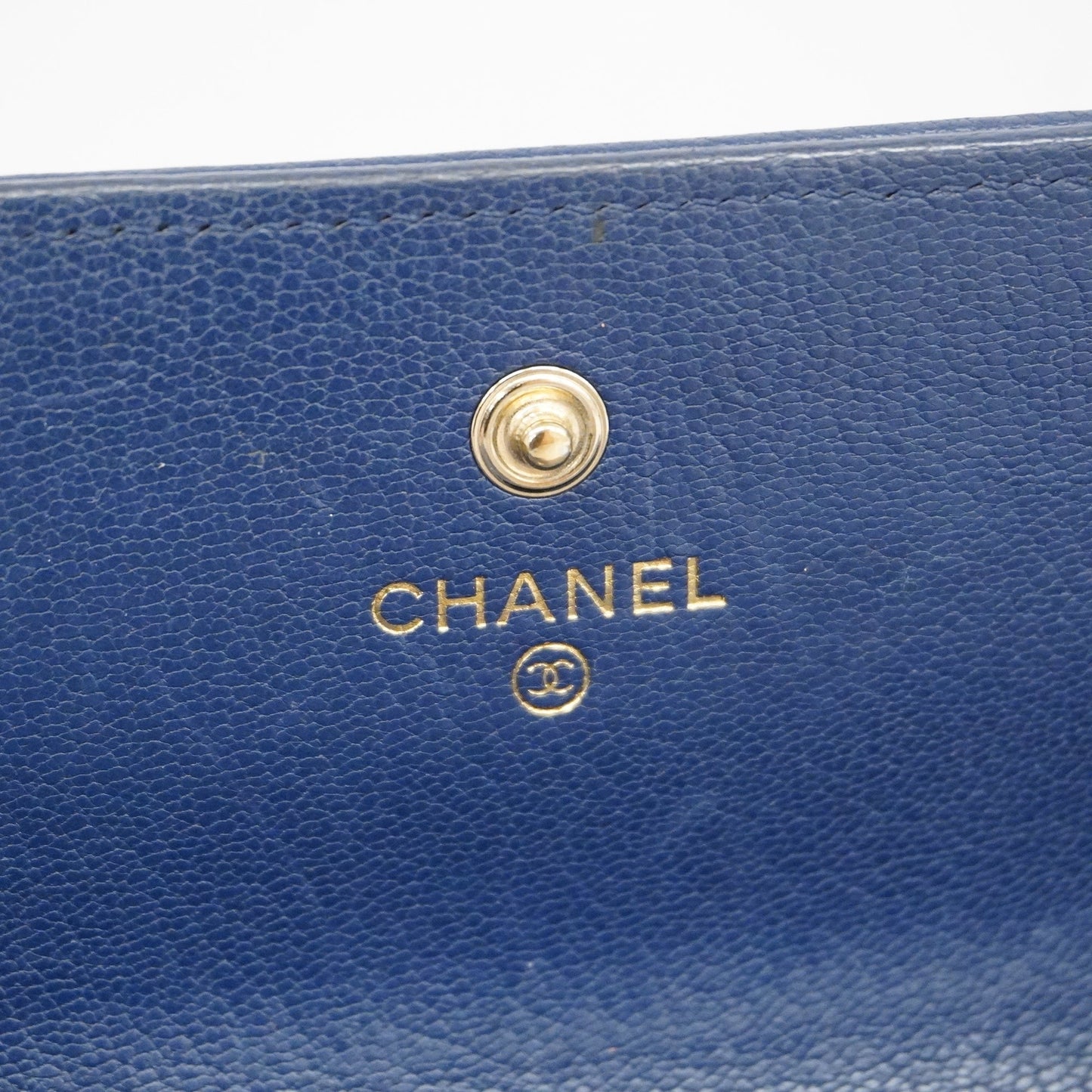 CHANEL Bi-fold Long Wallet Gold Hardware Navy