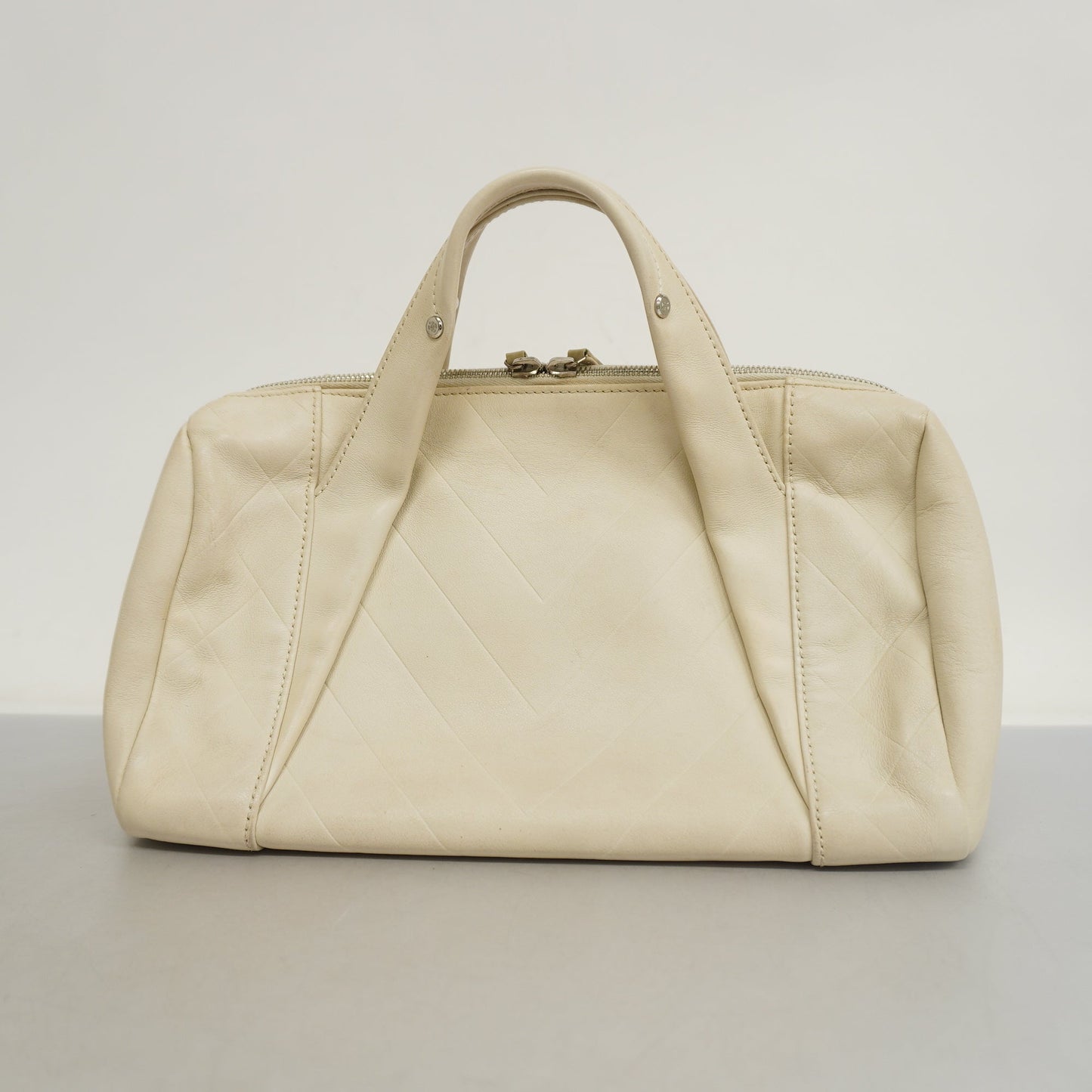 CHANEL V Stitch Women's Leather Handbag White