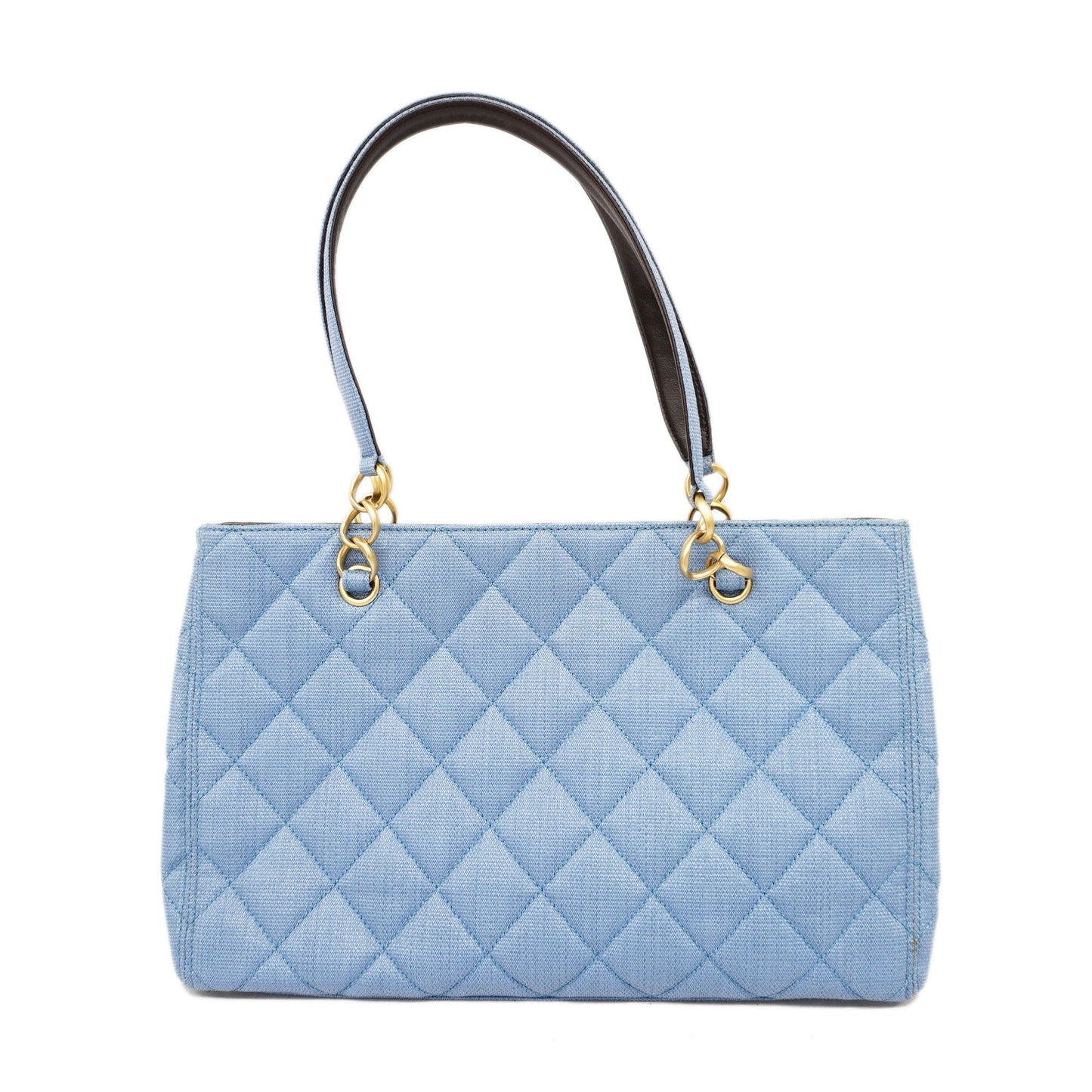 CHANEL Matelasse Natural Women's Straw Tote Bag Blue