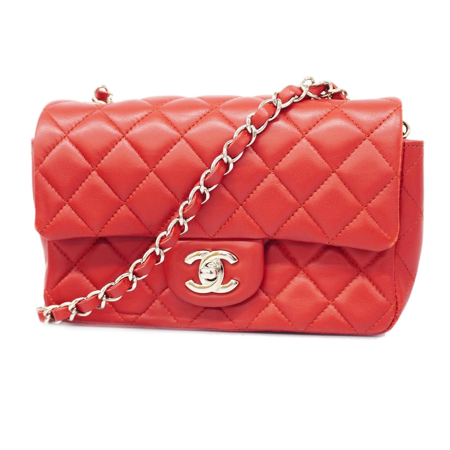 CHANEL Matelasse W Flap W Chain Shoulder Bag Lambskin Women's Leather Red