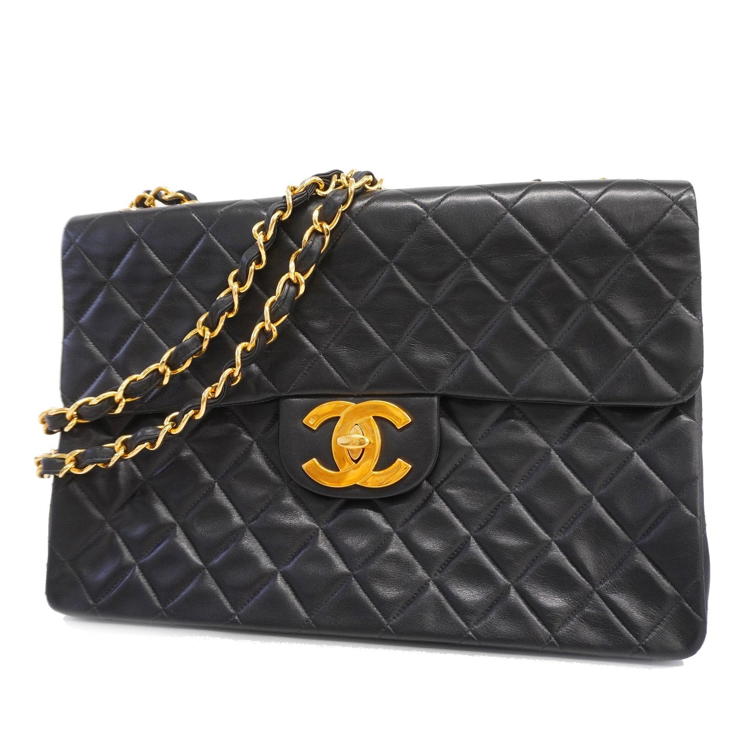 CHANEL Big Matelasse W Chain Women's Leather Shoulder Bag Black