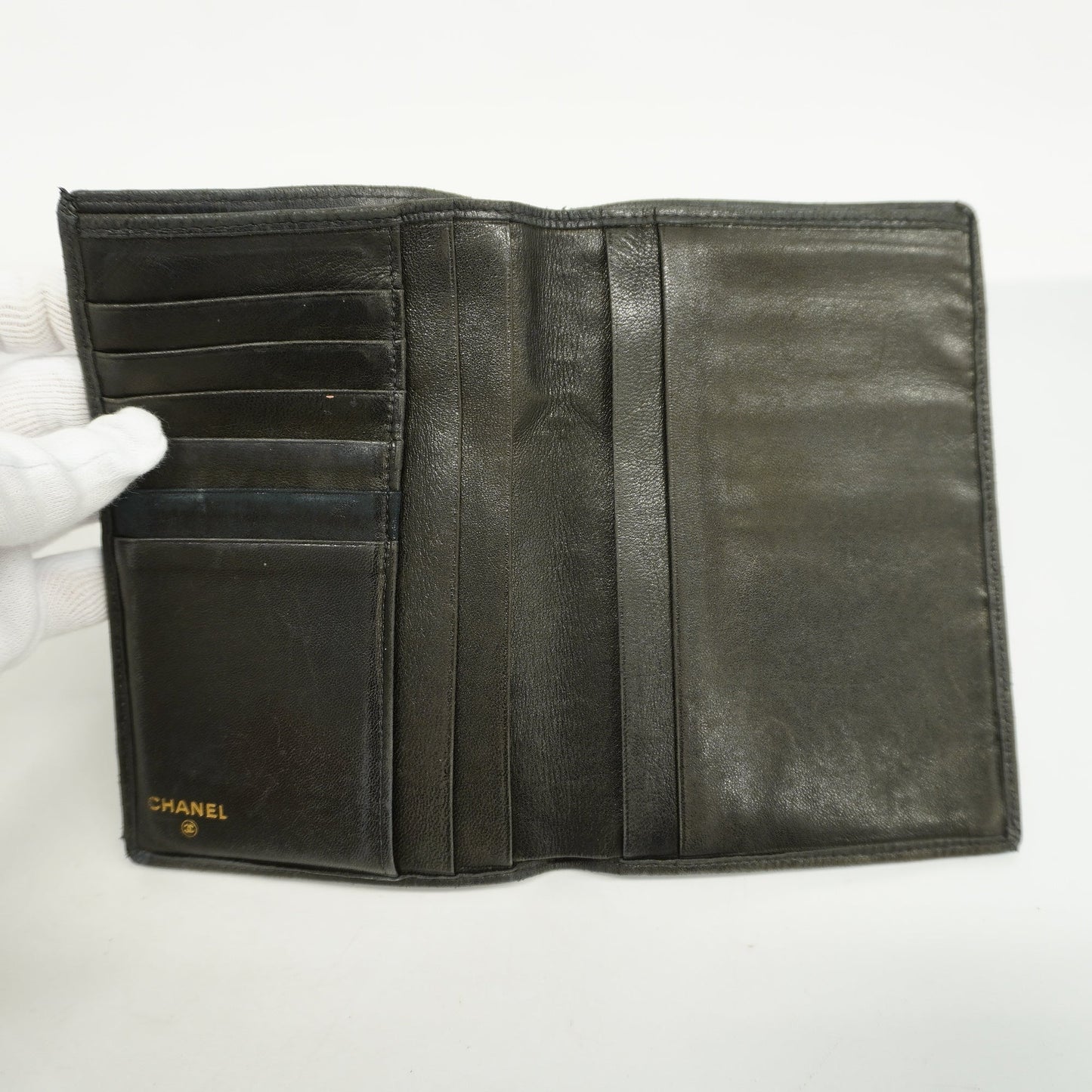 CHANEL Bicolor Bi-fold Wallet Women's Lambskin Black