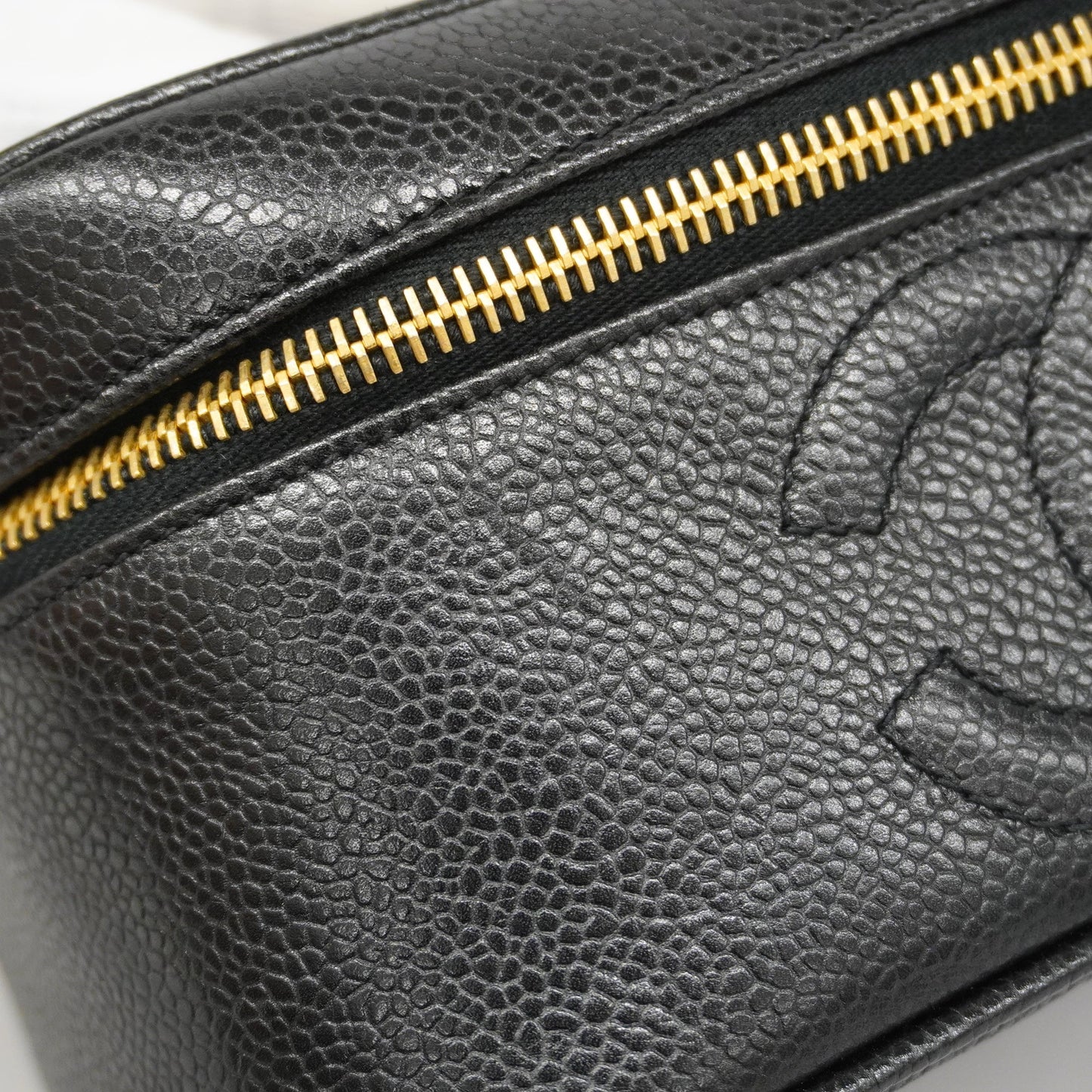CHANEL Vanity Bag Women's Caviar Leather Vanity Bag Black