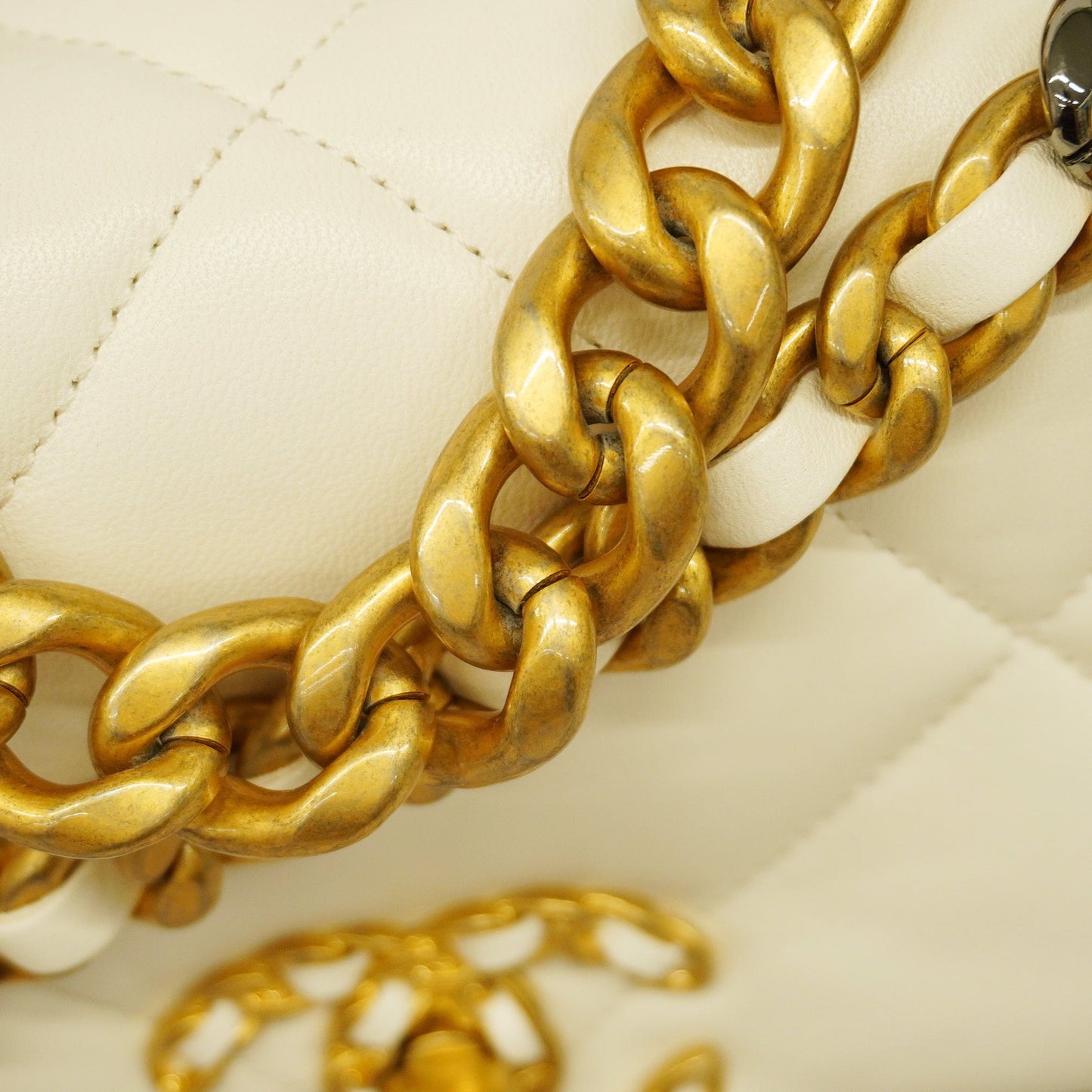 CHANEL 1.9 Chain Shoulder Women's Leather Shoulder Bag White