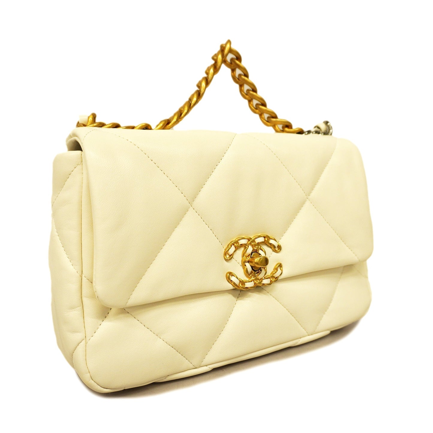 CHANEL 1.9 Chain Shoulder Women's Leather Shoulder Bag White