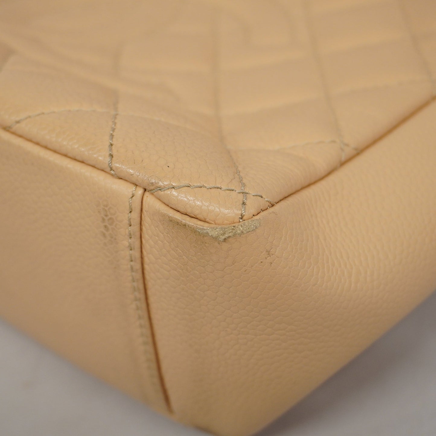 CHANEL Matelasse Chain Shoulder Women's Caviar Leather Tote Bag Beige