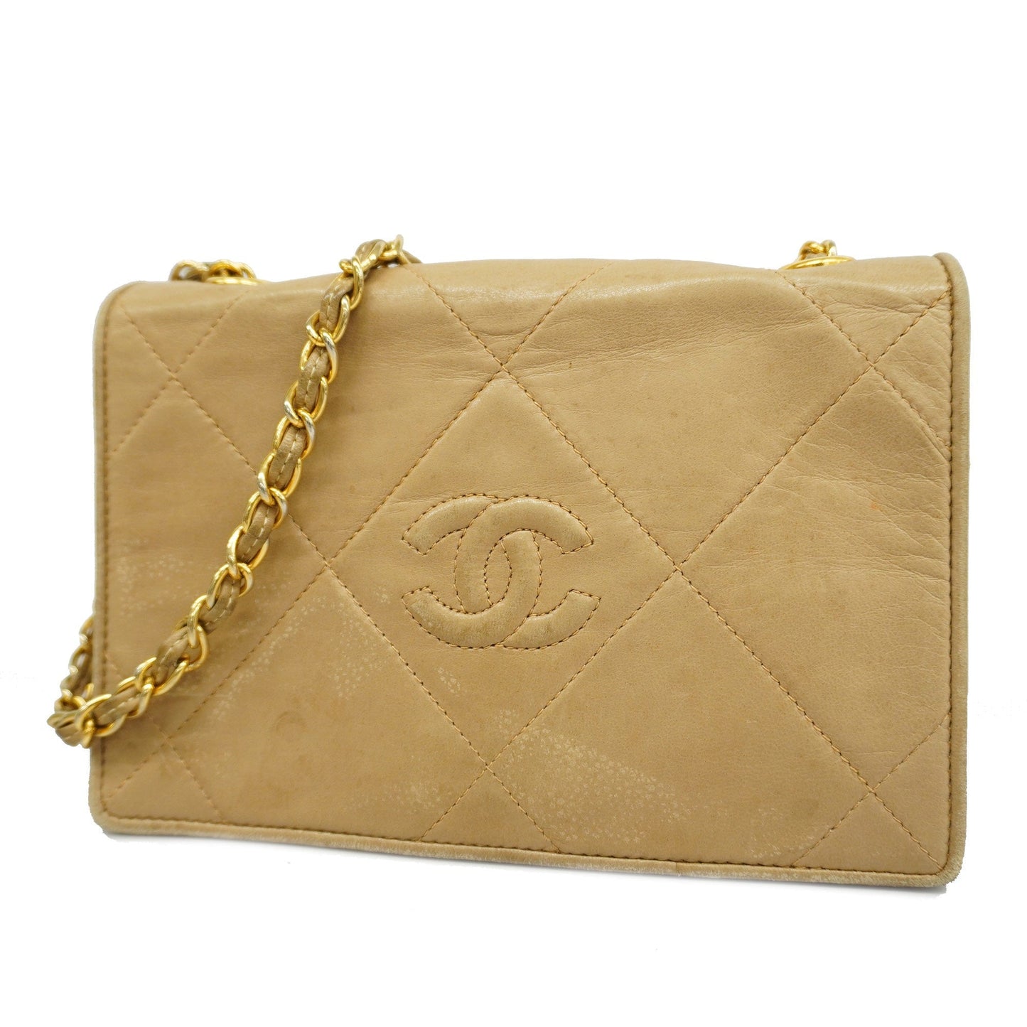 CHANEL Matelasse Single Chain Women's Leather Shoulder Bag Beige