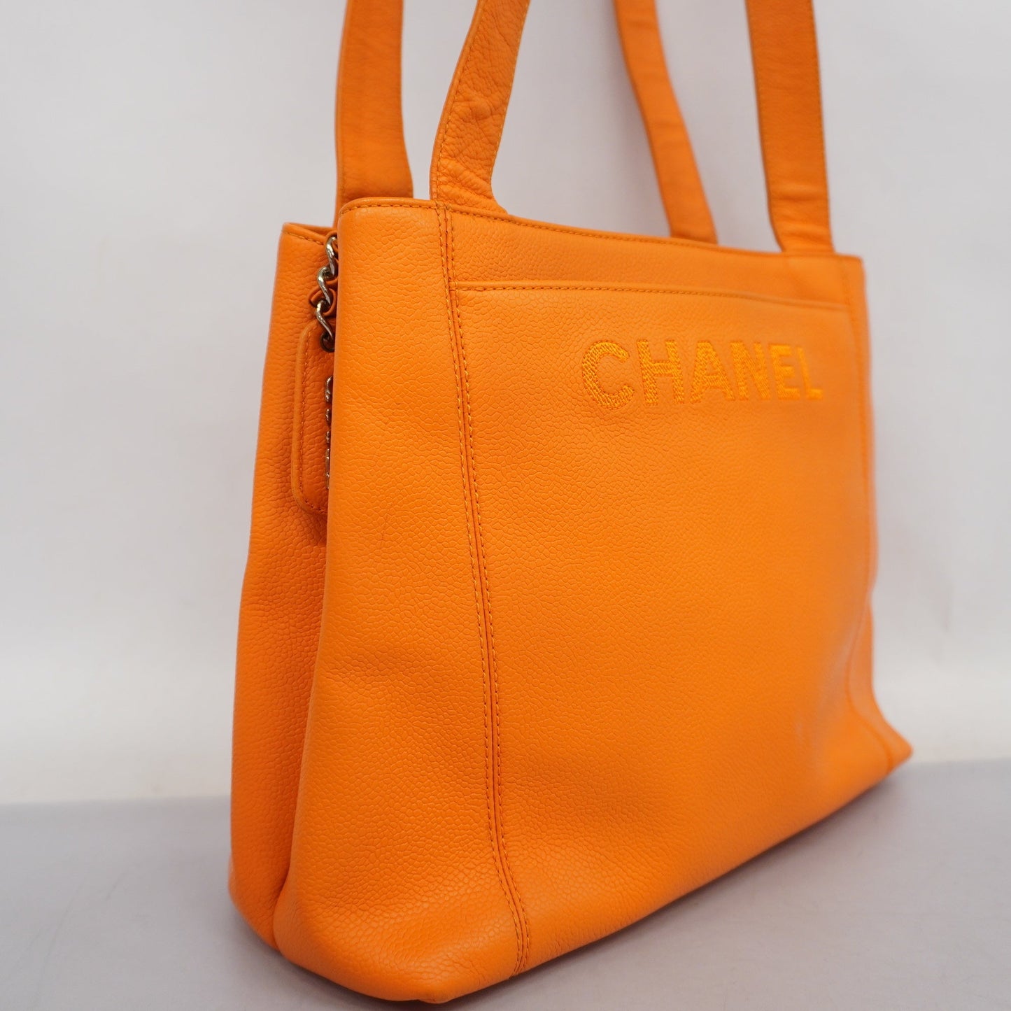 CHANEL Women's Caviar Leather Shoulder Bag Orange