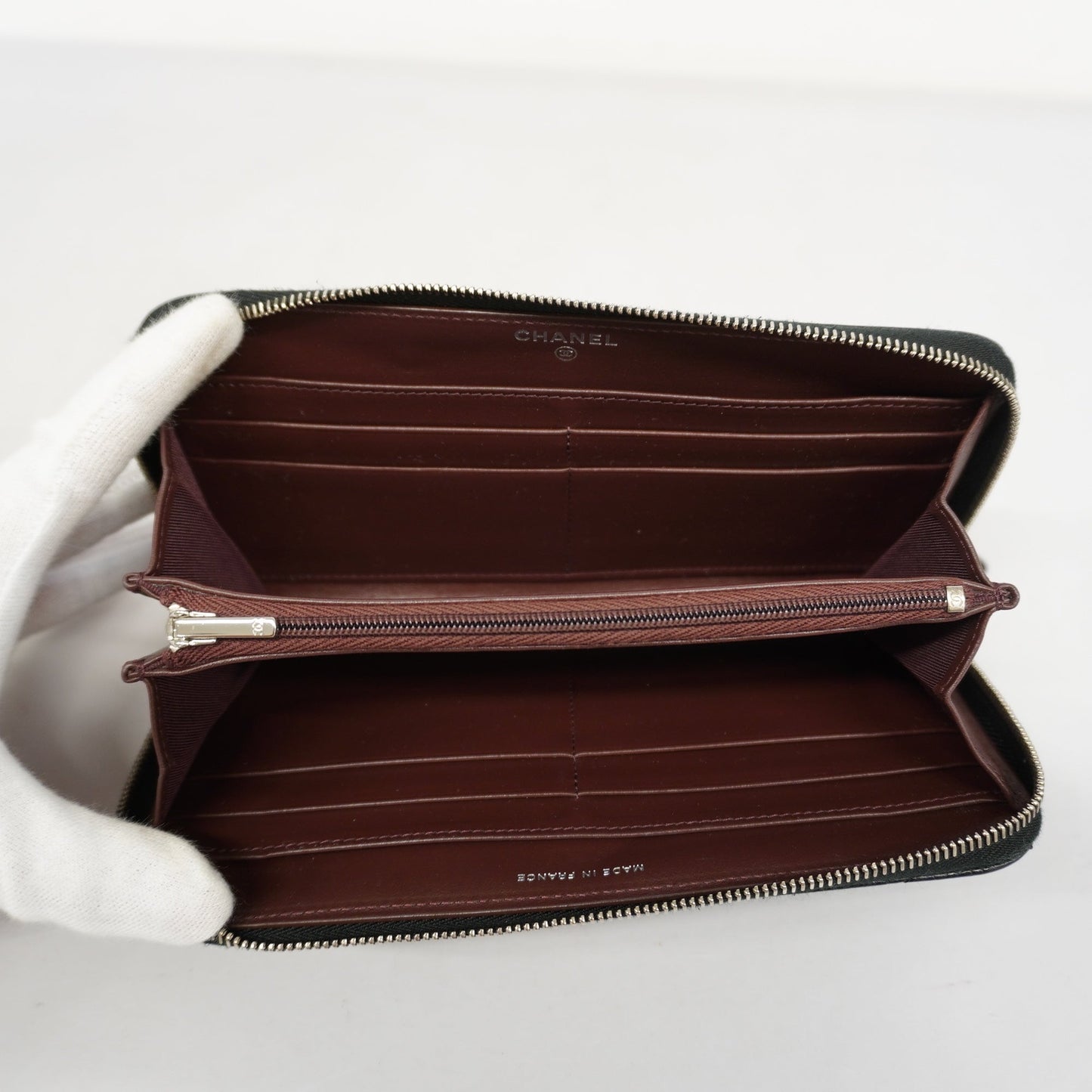 CHANEL Matelasse Silver Metal Fittings Women's Caviar Leather Long Wallet
