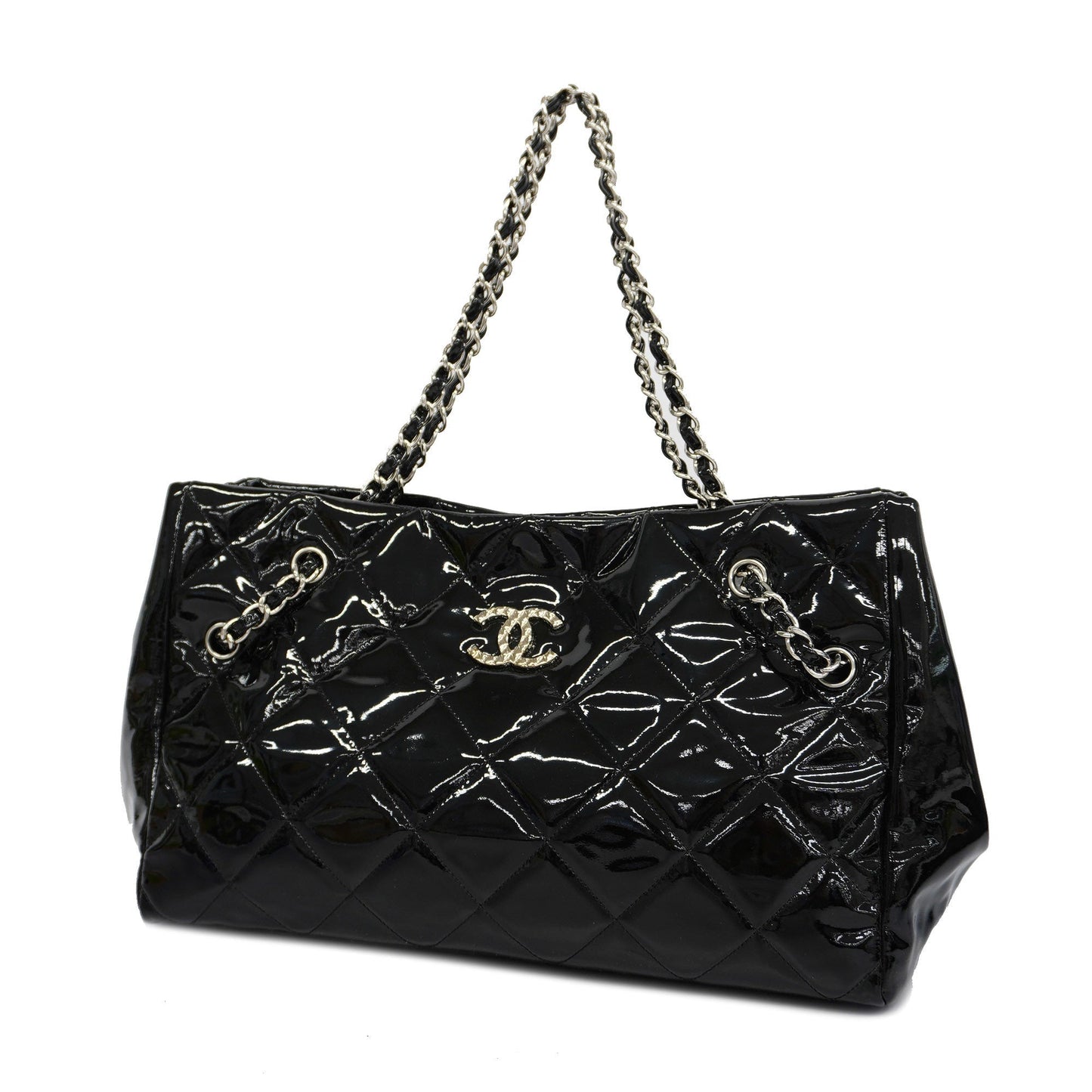 CHANEL Matelasse Chain Shoulder Bag Women's Patent Leather Black