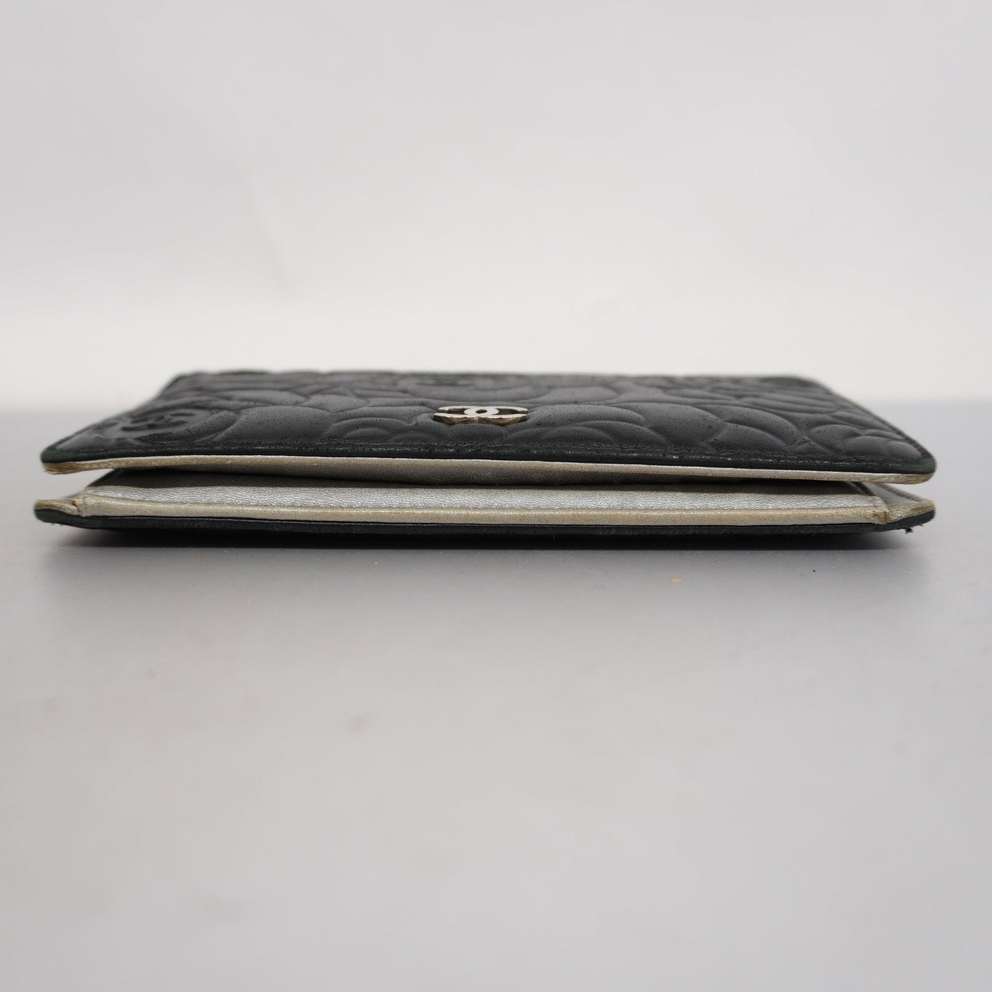 CHANEL Camellia Bi-fold Long Wallet With Silver Metal Women's Lambskin