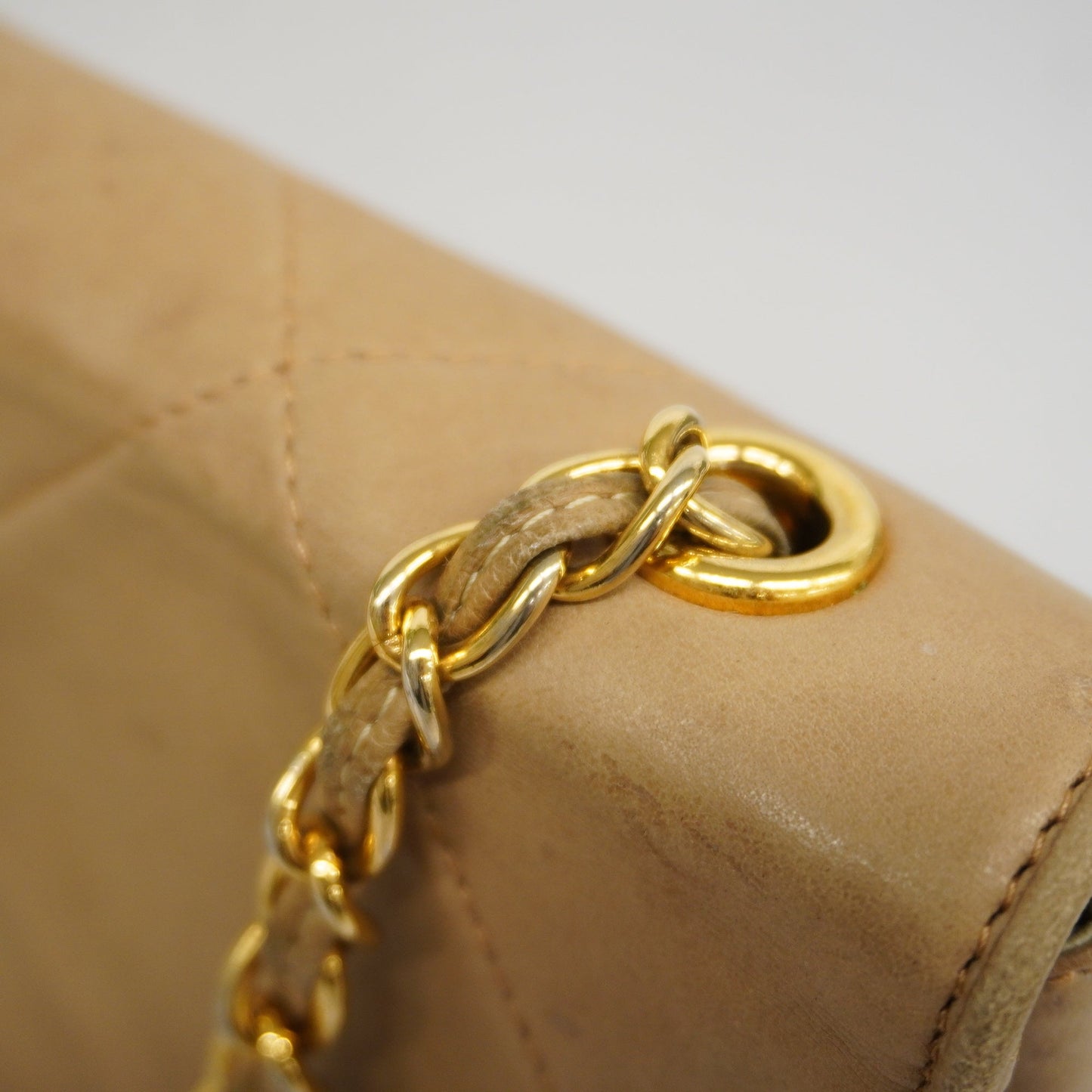 CHANEL Matelasse Single Chain Women's Leather Shoulder Bag Beige