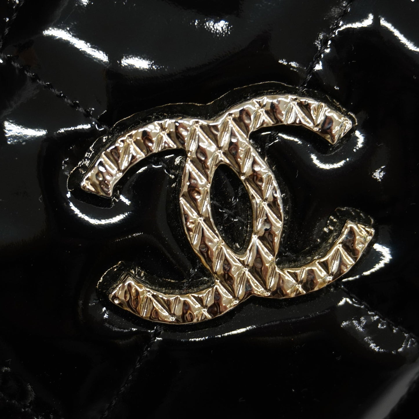 CHANEL Matelasse Chain Shoulder Bag Women's Patent Leather Black