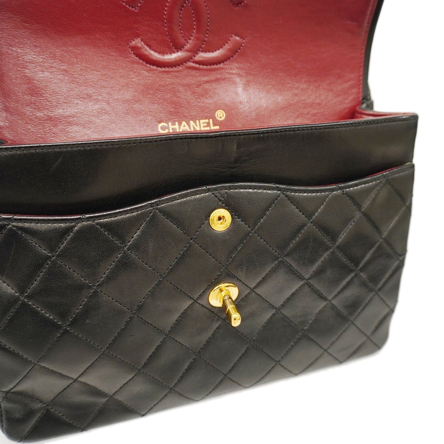 CHANEL Matelasse W Flap W Chain Lambskin Women's Leather Shoulder Bag Black
