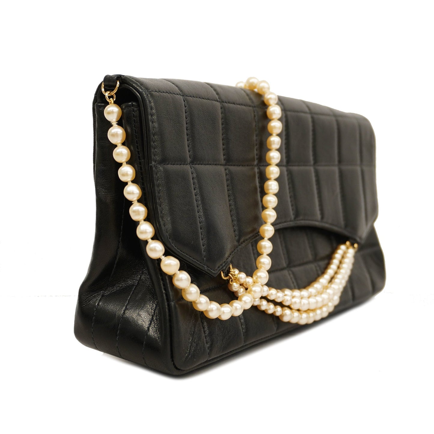CHANEL Chocolate Bar Single Chain Shoulder Bag Women's Leather Black