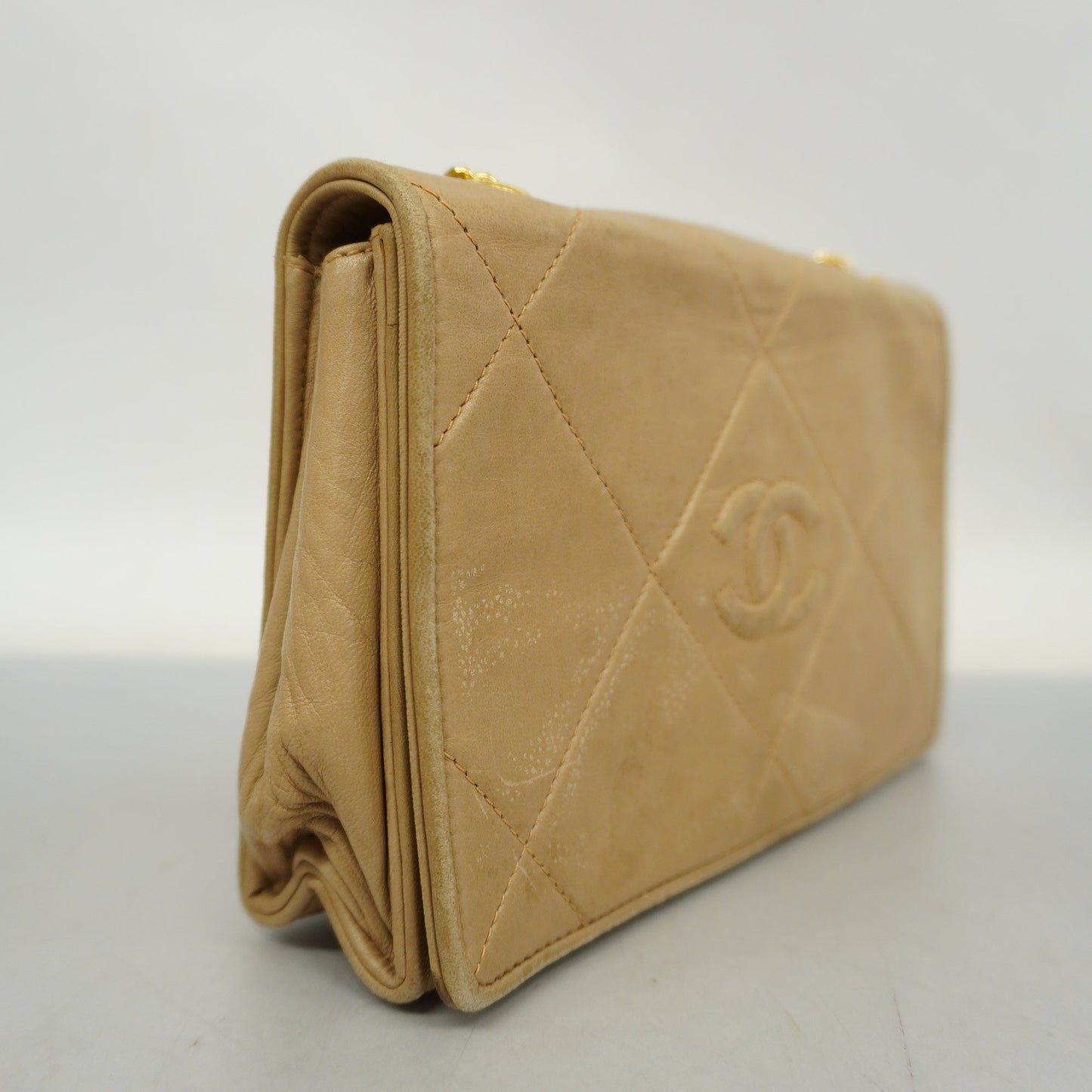 CHANEL Matelasse Single Chain Women's Leather Shoulder Bag Beige