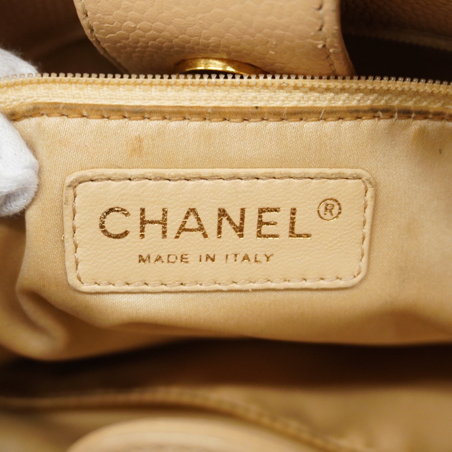 CHANEL Matelasse Chain Shoulder Women's Caviar Leather Tote Bag Beige