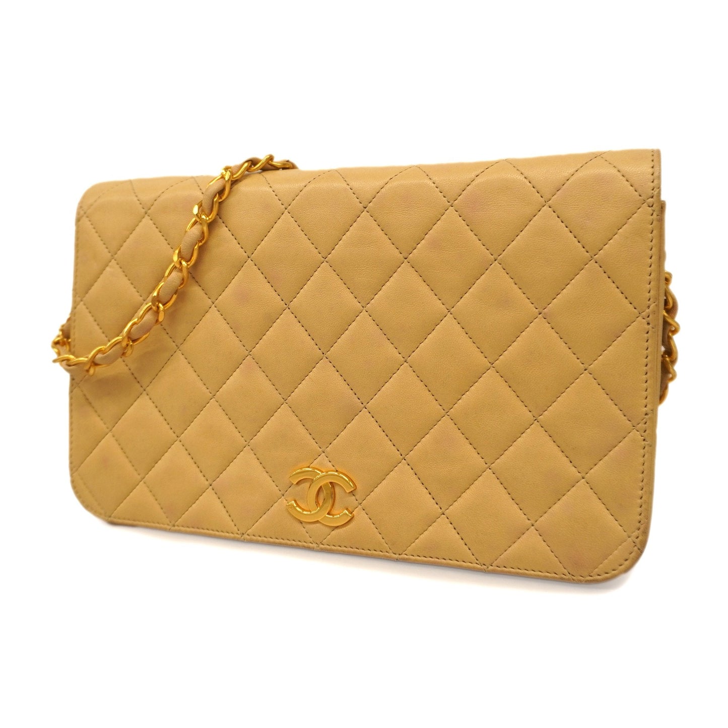 CHANEL Matelasse Chain Shoulder Women's Leather Shoulder Bag Beige