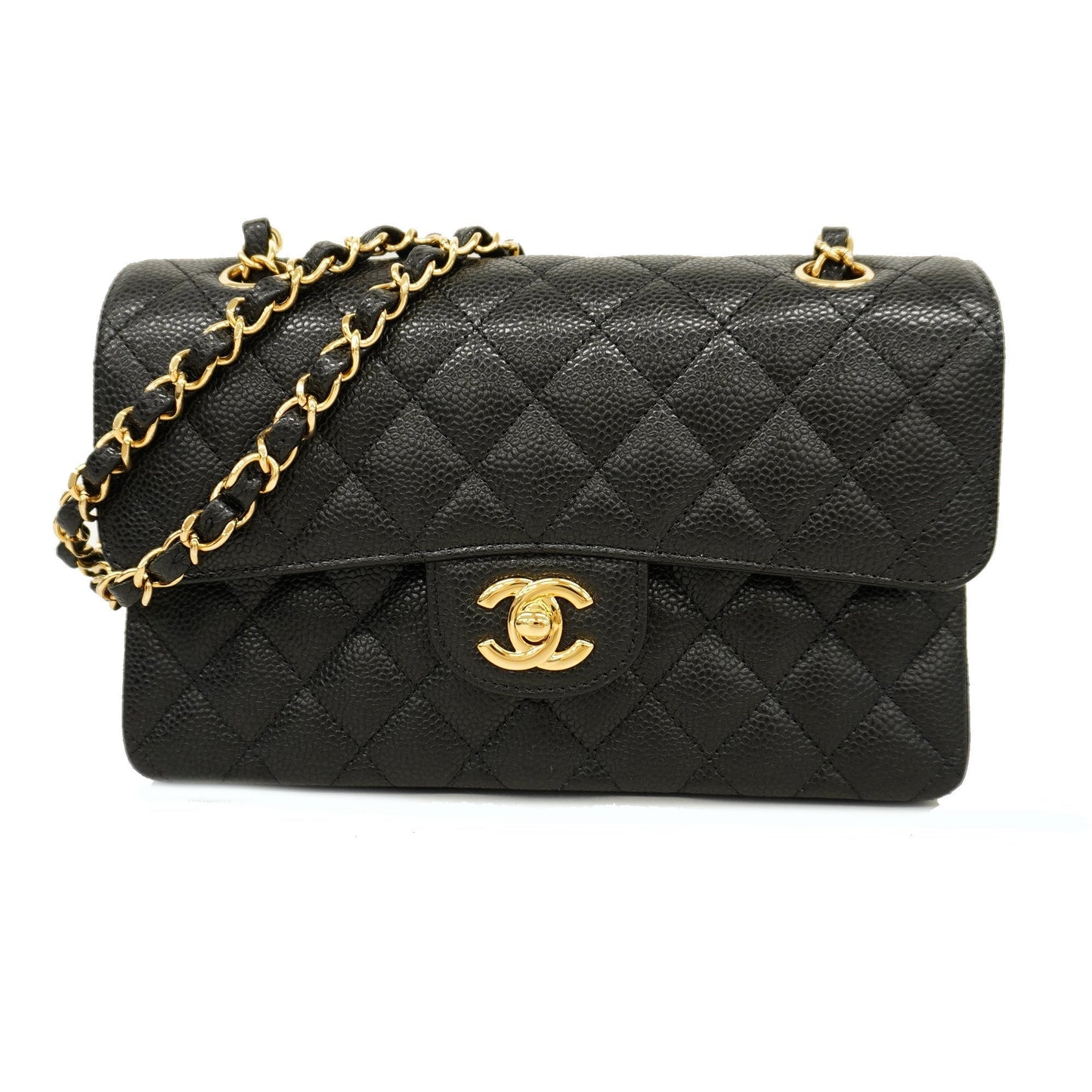 CHANEL Matelasse W Flap W Chain Women's Caviar Leather Shoulder Bag Black