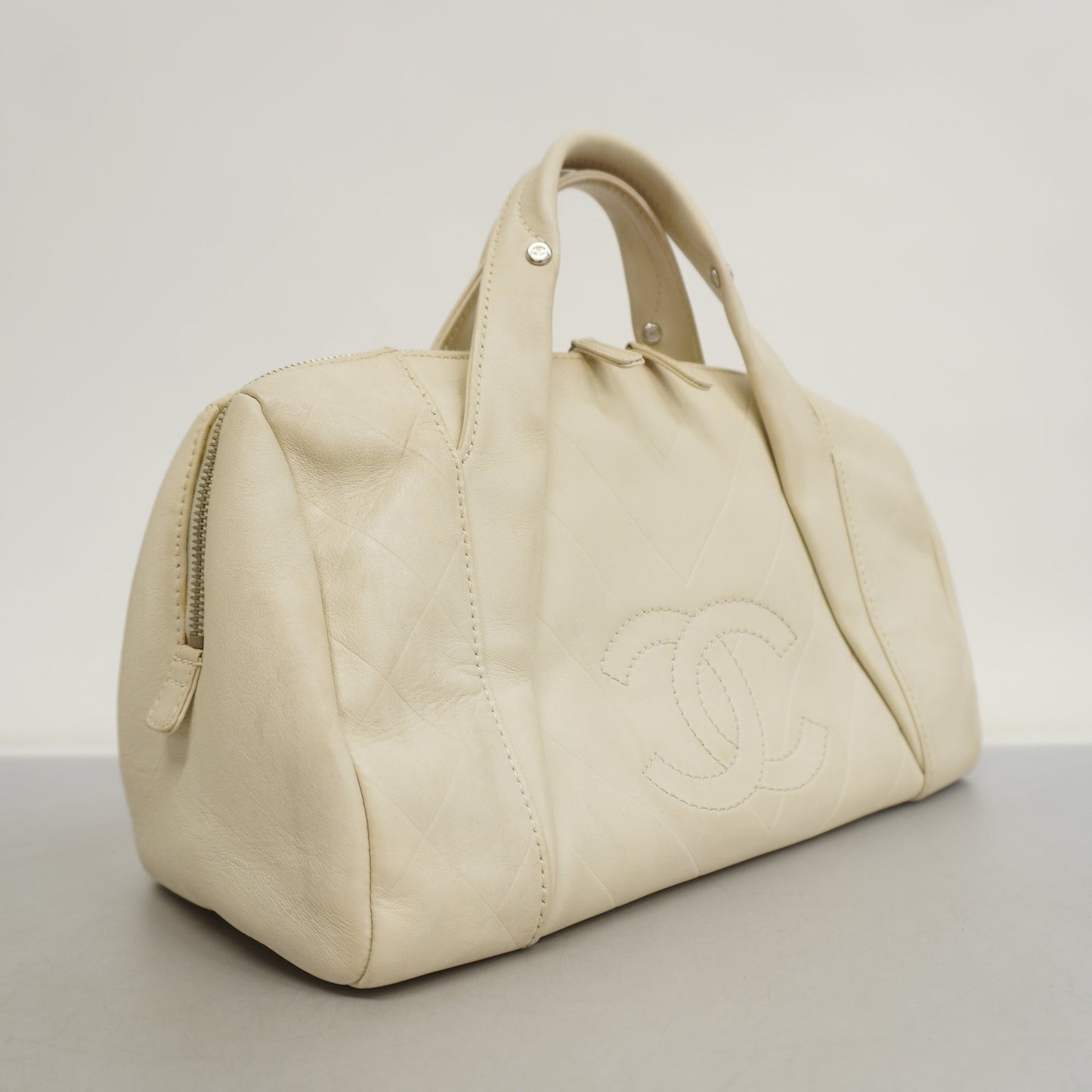 CHANEL V Stitch Women's Leather Handbag White