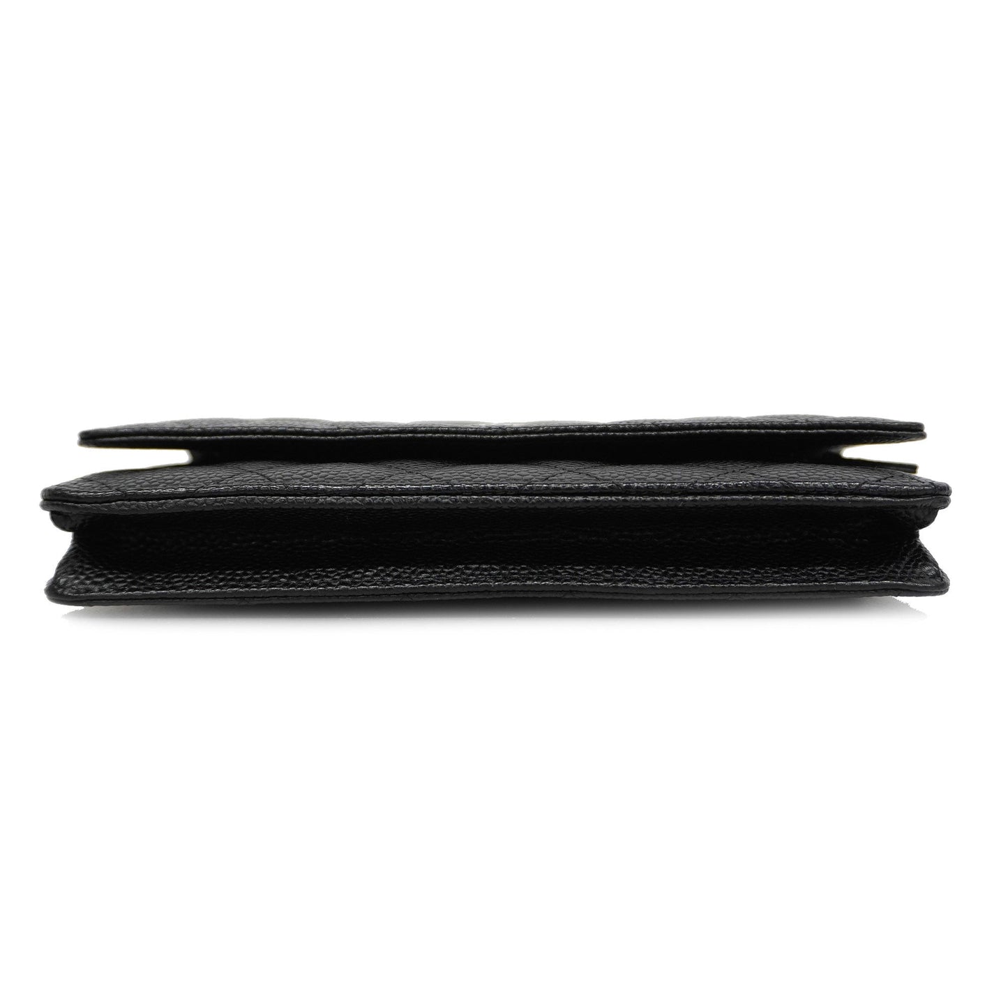 CHANEL Matelasse Silver Hardware Caviar Leather Chain/Shoulder Wallet Black