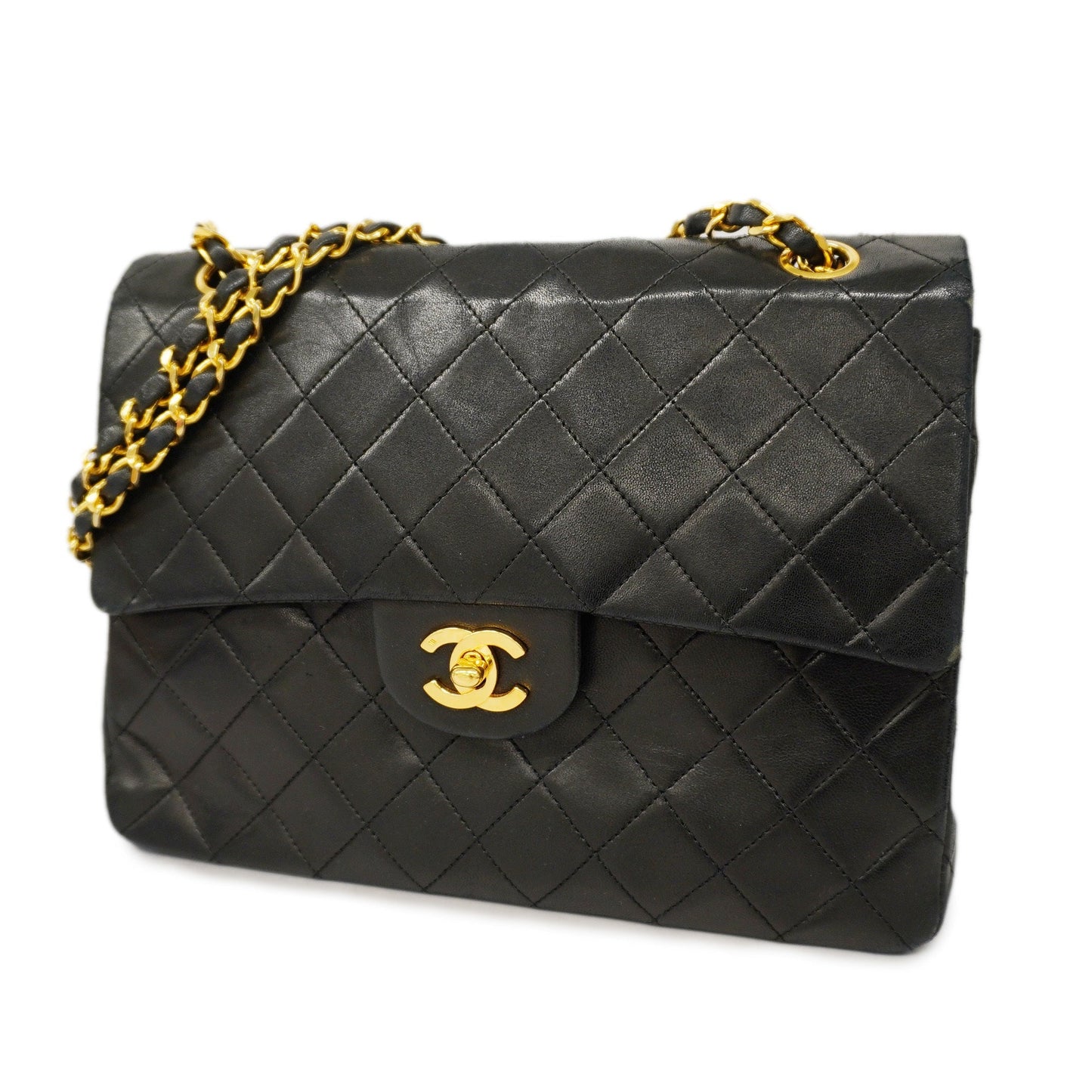 CHANEL Matelasse W Flap W Chain Lambskin Women's Leather Shoulder Bag Black