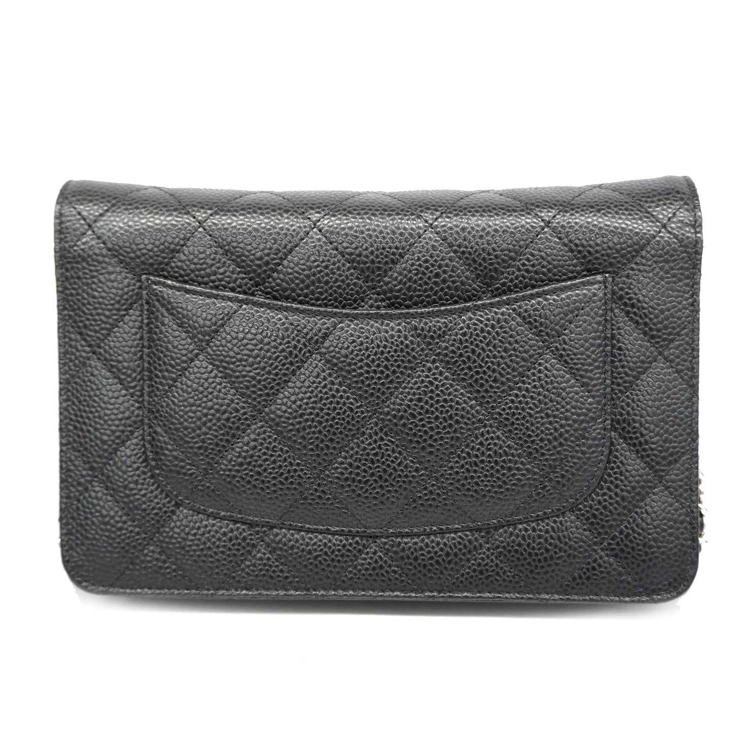 CHANEL Matelasse Silver Hardware Caviar Leather Chain/Shoulder Wallet Black