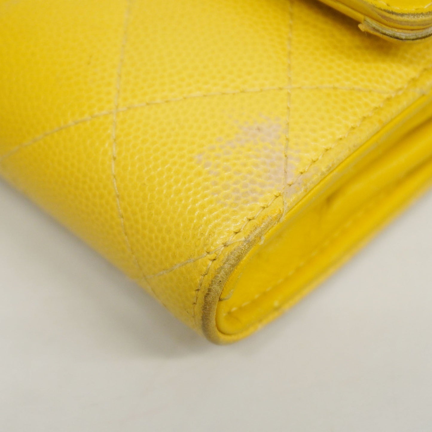 CHANEL CC Filigree Gold Hardware Women's Caviar Leather Long Wallet Yellow