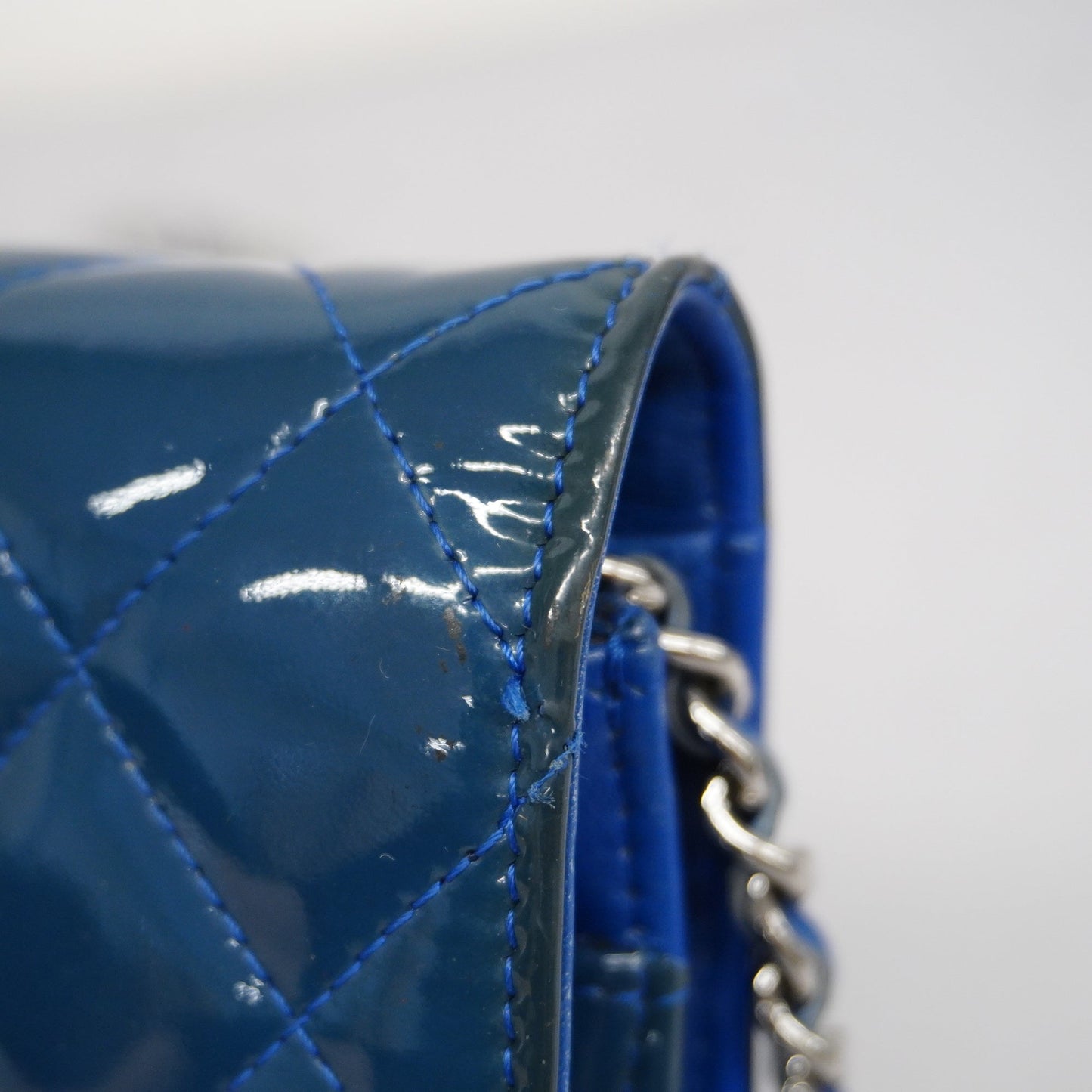 CHANEL Matelasse Chain Shoulder Silver Metal Fittings Women's Wallet Blue