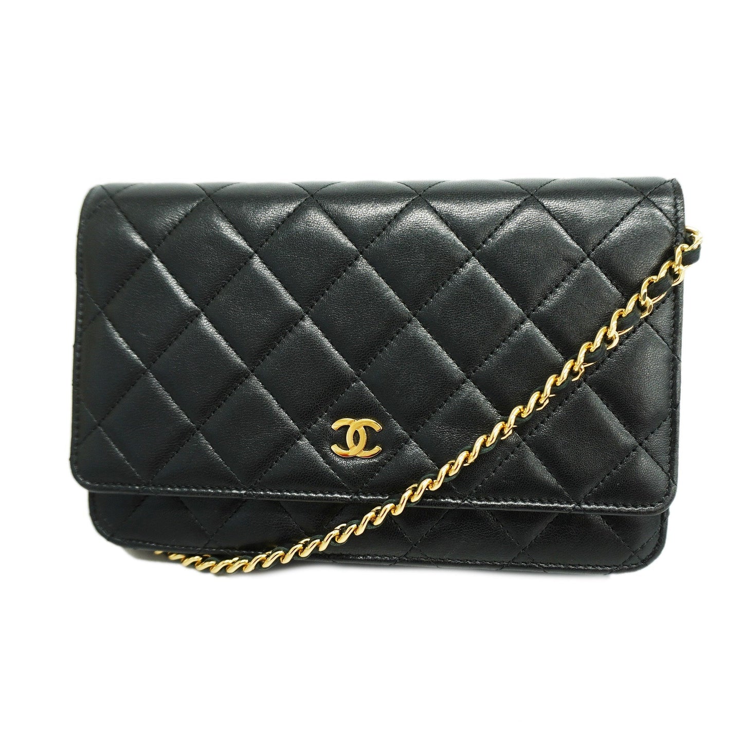CHANEL Matelasse Chain Shoulder Gold Hardware Lambskin Wallet Black