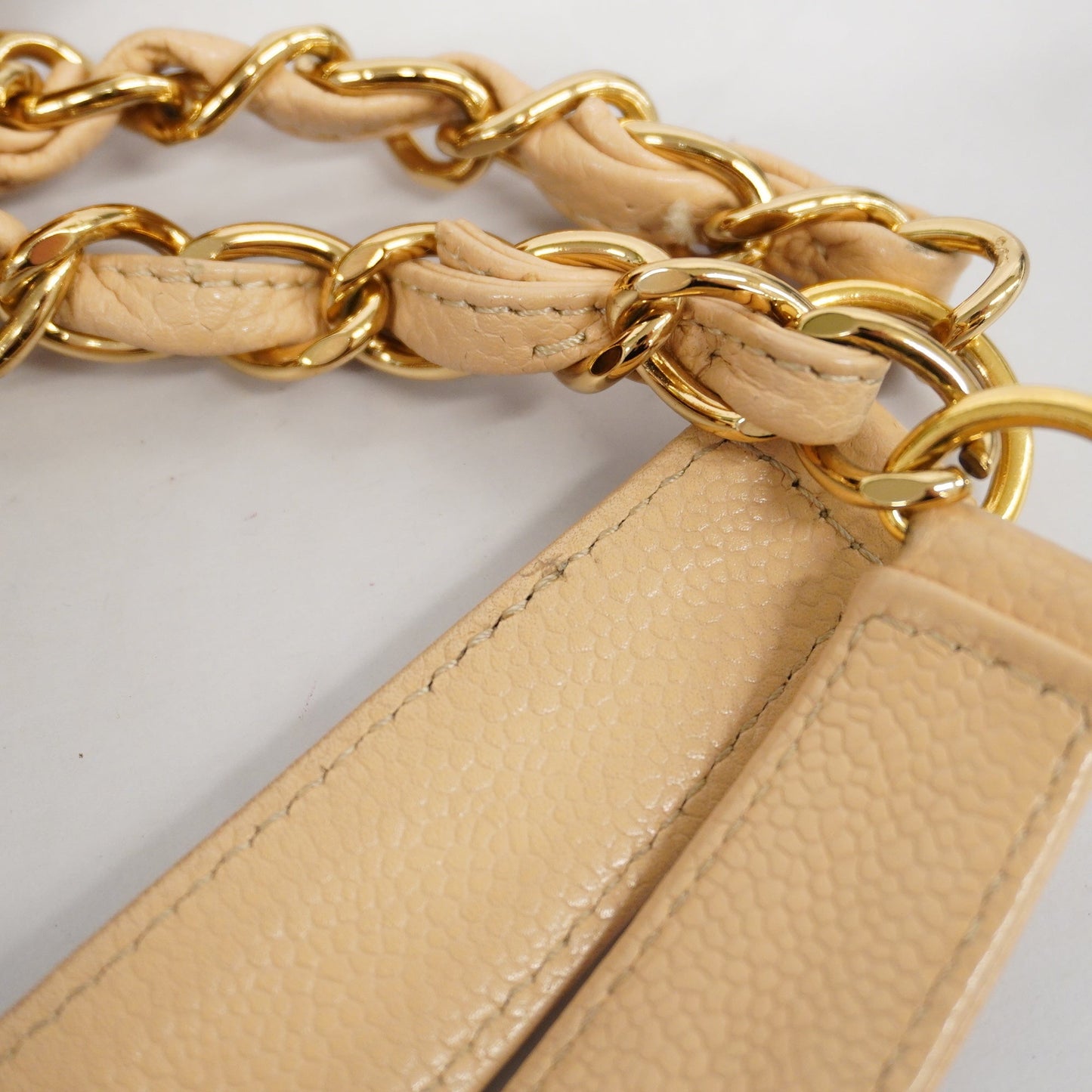 CHANEL Matelasse Chain Shoulder Women's Caviar Leather Tote Bag Beige