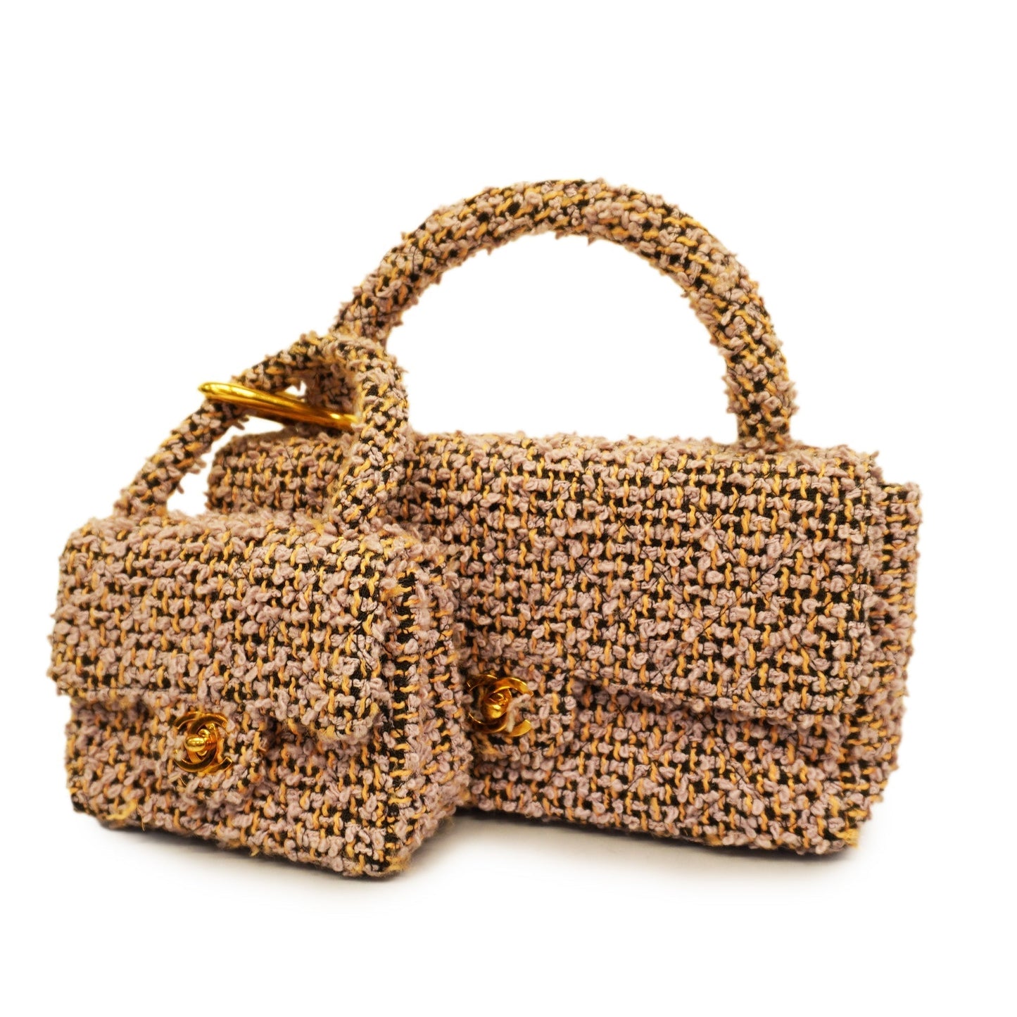 CHANEL Matelasse Parent-child Bag Women's Tweed Handbag Light Purple
