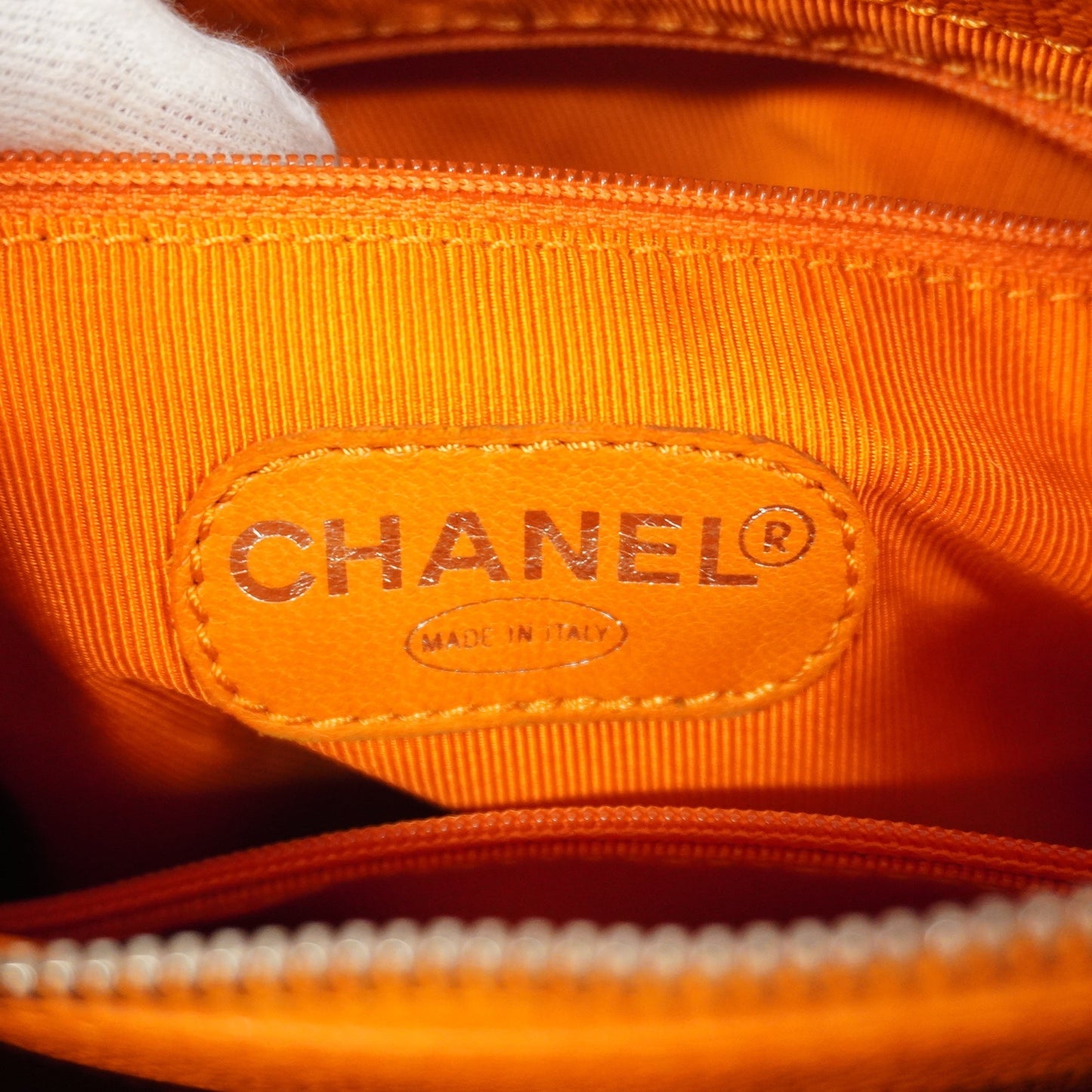 CHANEL Women's Caviar Leather Shoulder Bag Orange