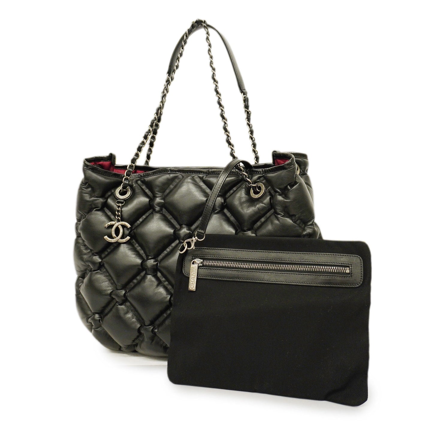 CHANEL Bubble Quilt Chain Shoulder Women's Leather Shoulder Bag Black
