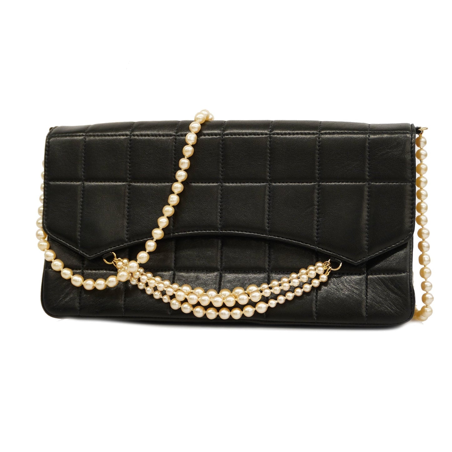 CHANEL Chocolate Bar Single Chain Shoulder Bag Women's Leather Black