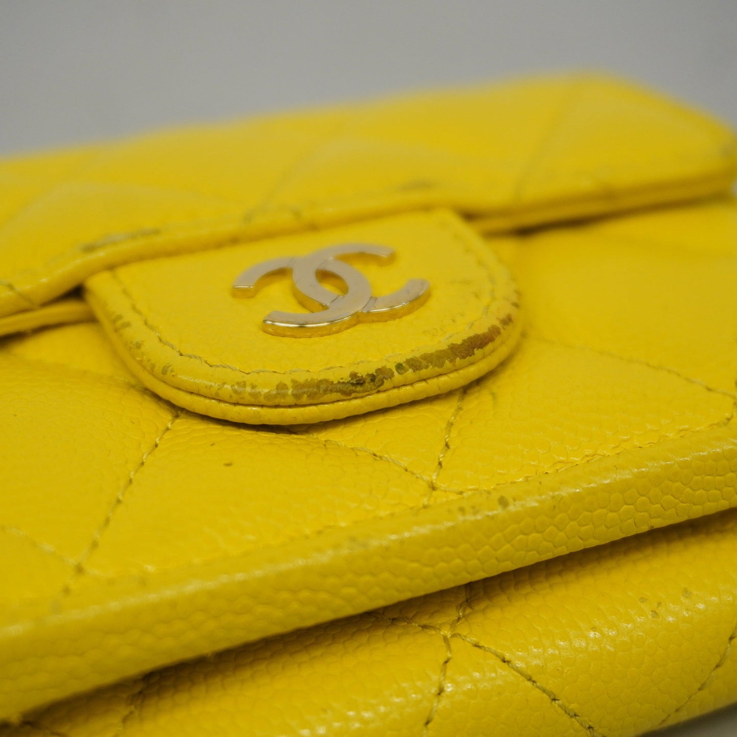 CHANEL Matelasse Tri-fold Wallet Gold Metal Fittings Women's Caviar Leather