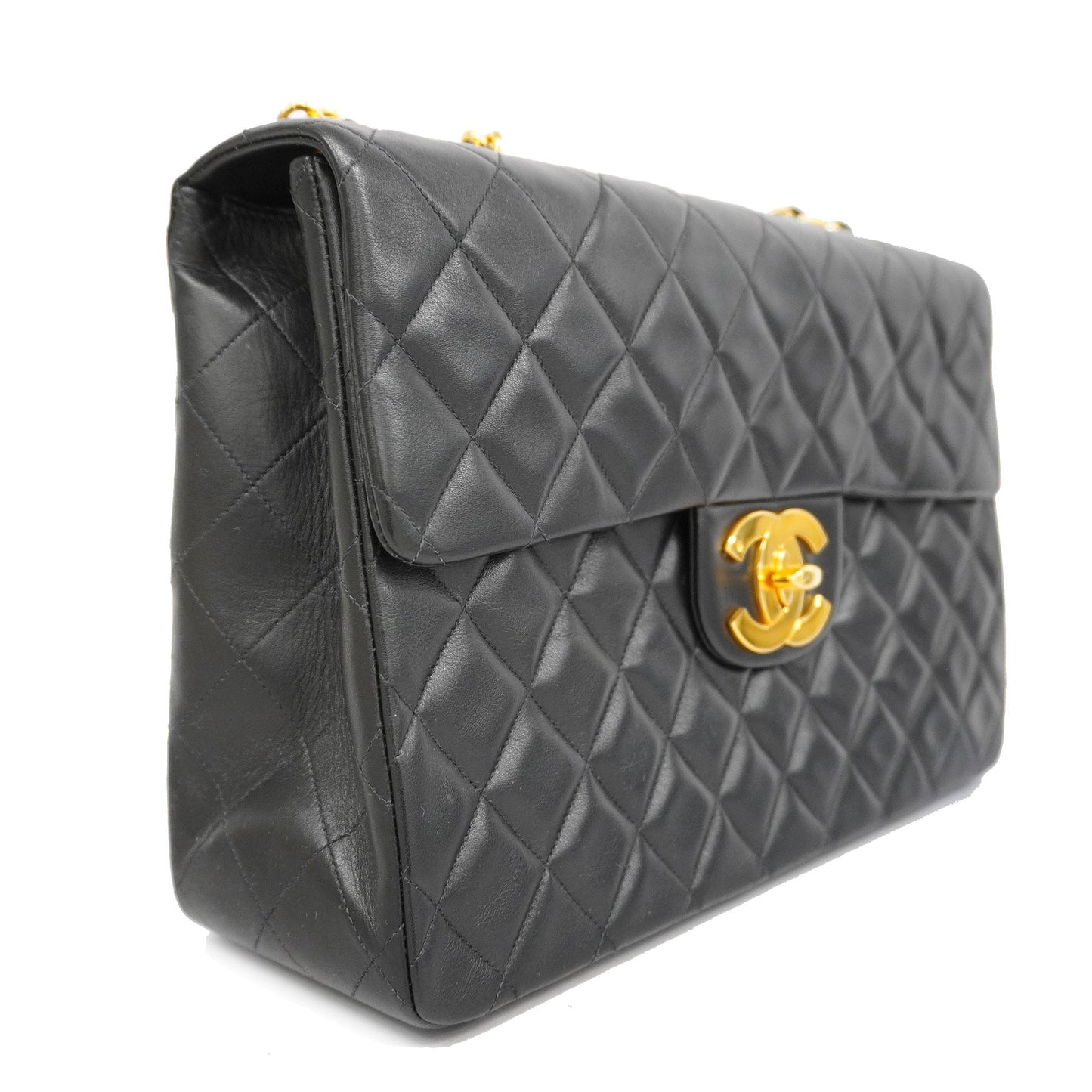 CHANEL Big Matelasse W Chain Women's Leather Shoulder Bag Black