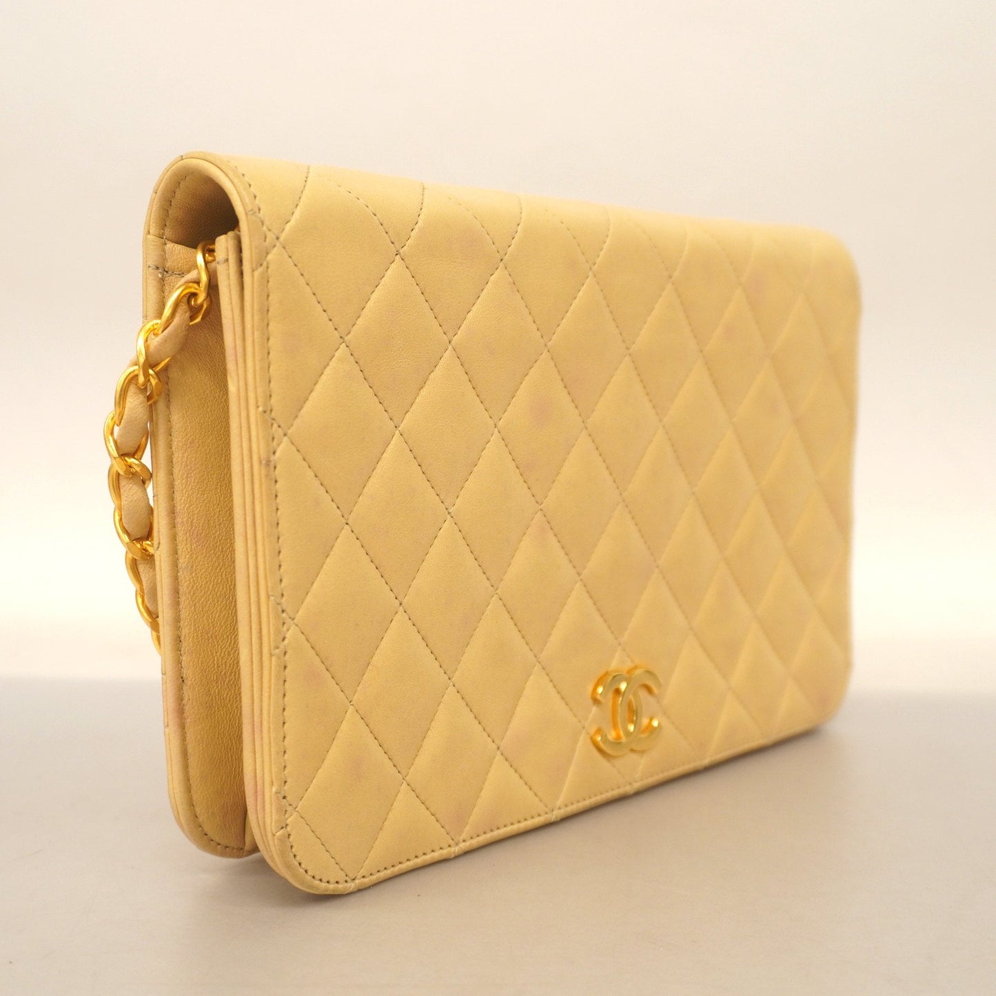 CHANEL Matelasse Chain Shoulder Women's Leather Shoulder Bag Beige